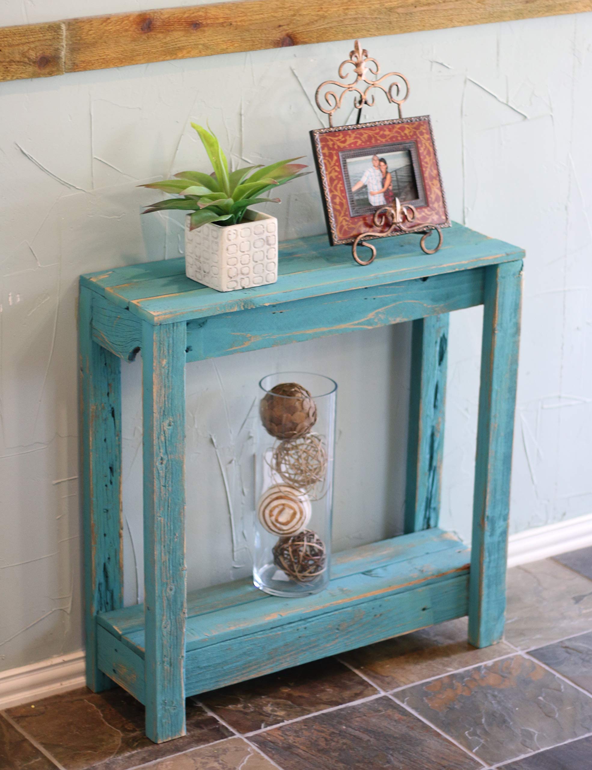 Doug and Cristy Designs Turquoise Small Entry Console Table - Elegant Narrow Hallway Furniture for Foyer, Living Room & Apartment Decor