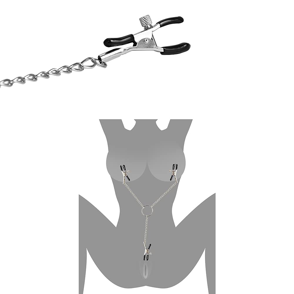 Adjustable Nipple Clamps with Soft Rubber Tips - 3-Piece Metal BDSM Bondage Set for Couples & Sensual Play - Perfect for Beginners & Advanced Users (Bedroom, Spice Up Relationships, Adult Fantasy Exploration)