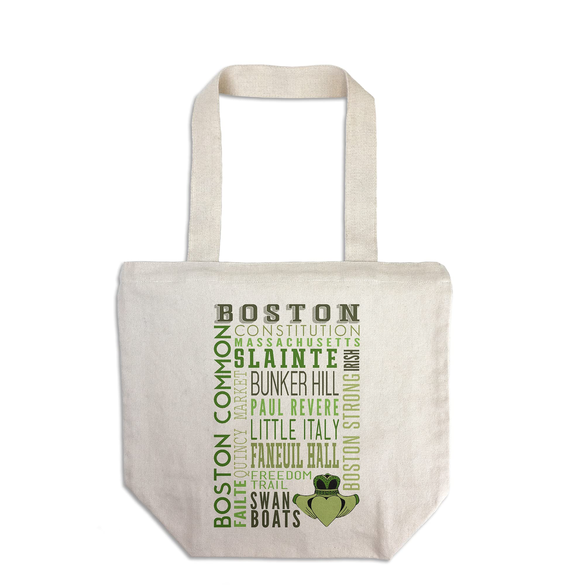 Lantern Press Boston Massachusetts Typography Tote Bag - 100% Cotton Canvas Reusable Shopping Bag with Claddagh Design | Perfect for Groceries, Beach Trips & Eco-Friendly Lifestyle