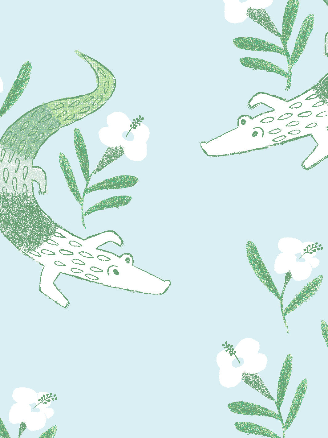 Gator Garden Wallpaper by Tea Collection - Pale Blue Floral Design for Nursery, Kids Room & Home Decor