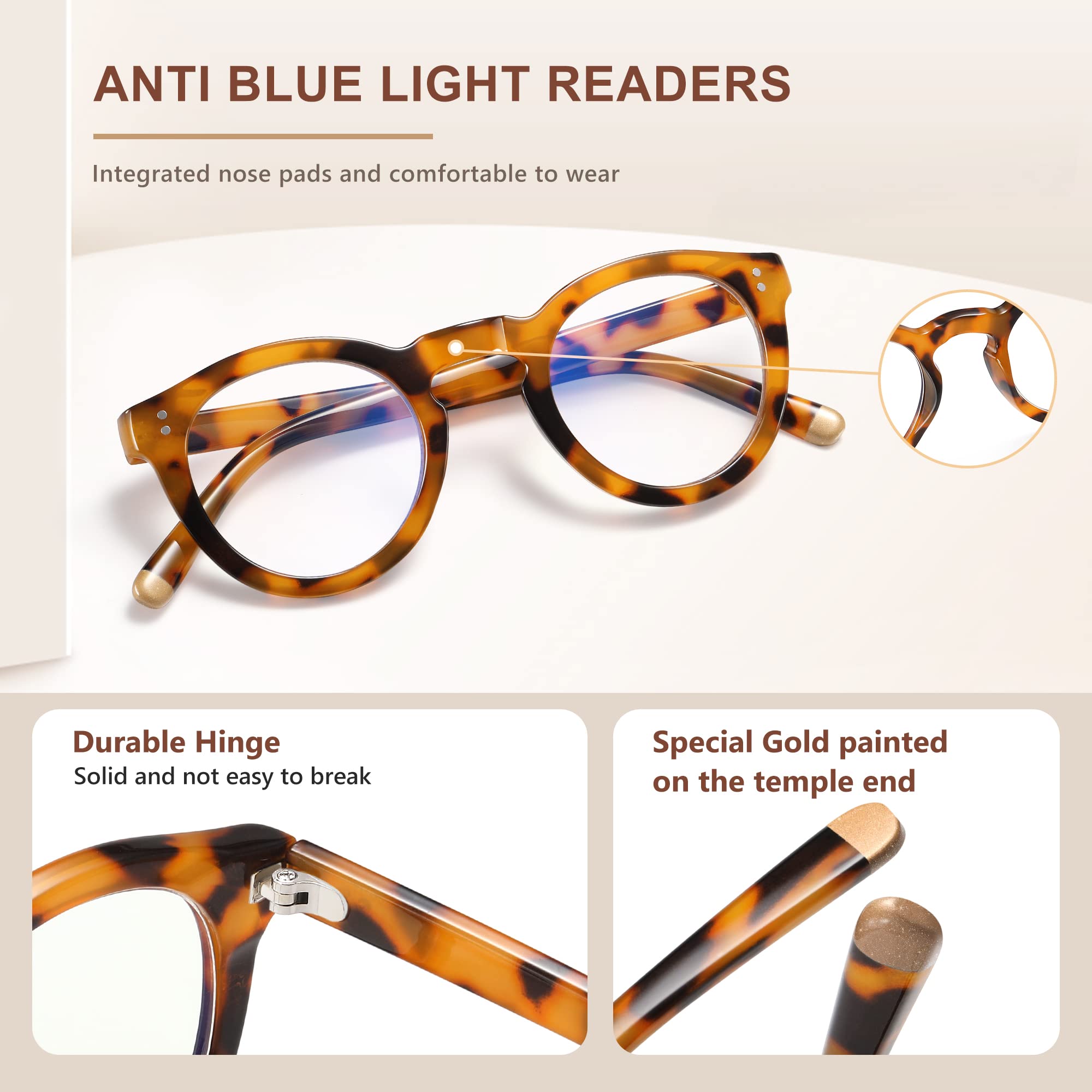 Blue Light Blocking Reading Glasses for Women - Retro Round Anti UV Computer Eyeglasses with Clear Lenses (Clara Style) - Perfect for Reading, Working on Screens & Nighttime Eye Protection