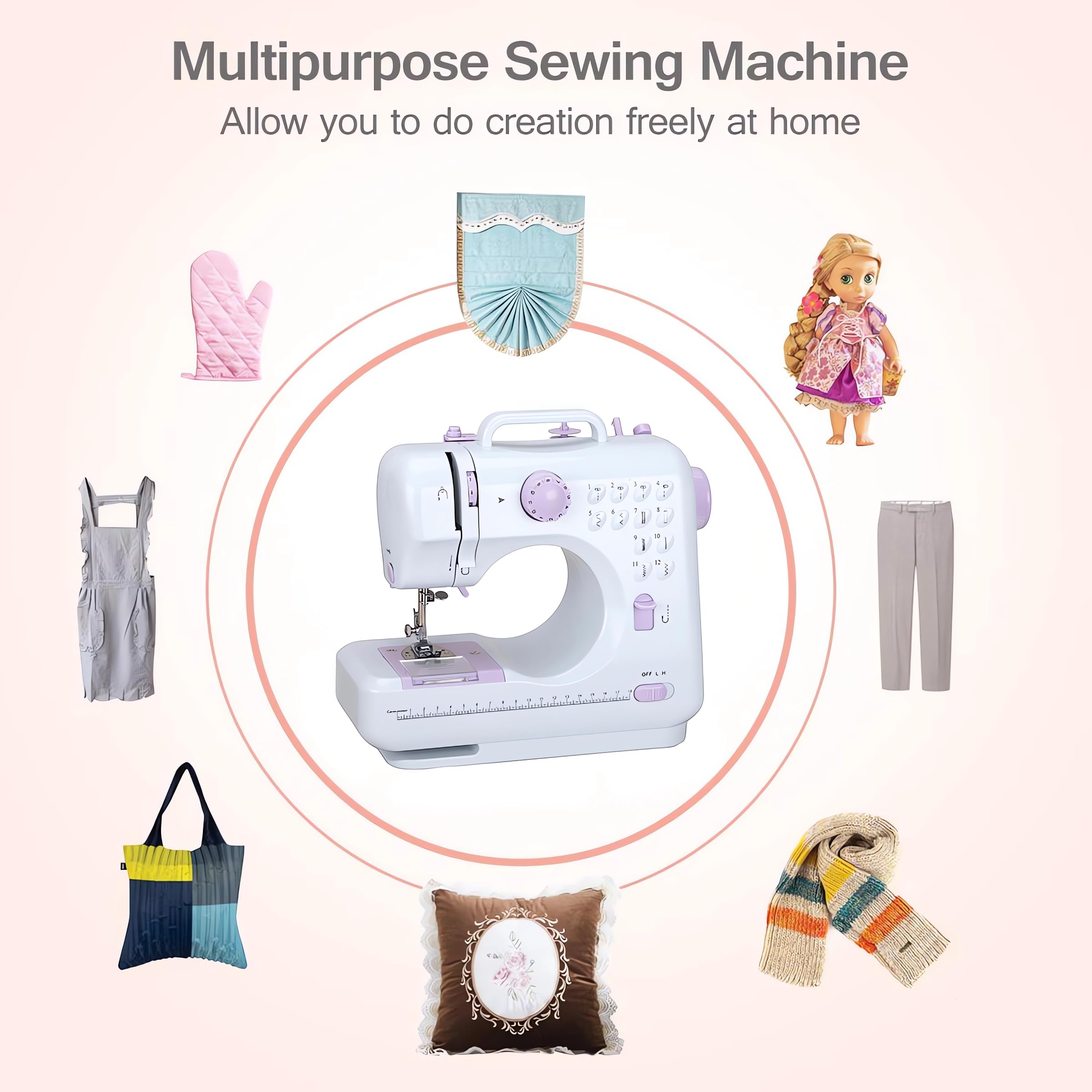 Portable Electric Sewing Machine for Beginners - 12 Stitch with Foot Pedal & Accessories - Home DIY & Crafting