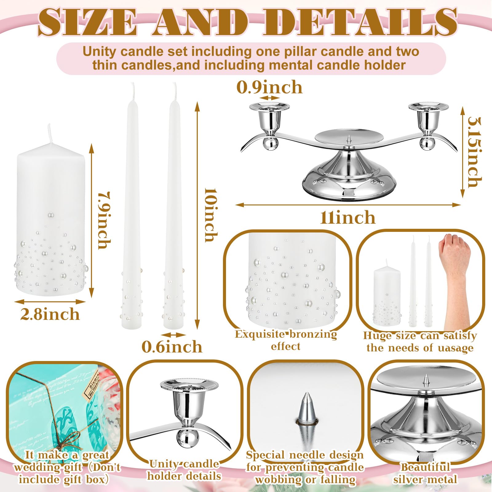 Irenare Unity Candles with Glass Holder - Pearl White Wedding Ceremony Candles for Church, Formal Events & Home Decor - Perfect for Wedding Vows, Anniversary Celebrations and Romantic Ambiance