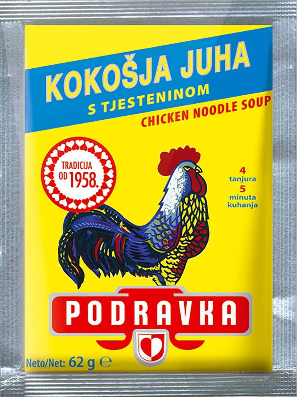 Podravka Chicken Flavored Noodle Soup Mix - 62g (2.2oz) Each, Pack of 5 | Quick & Easy Meal Solution for Busy Weeknights, Camping Trips & Emergency Food Supply