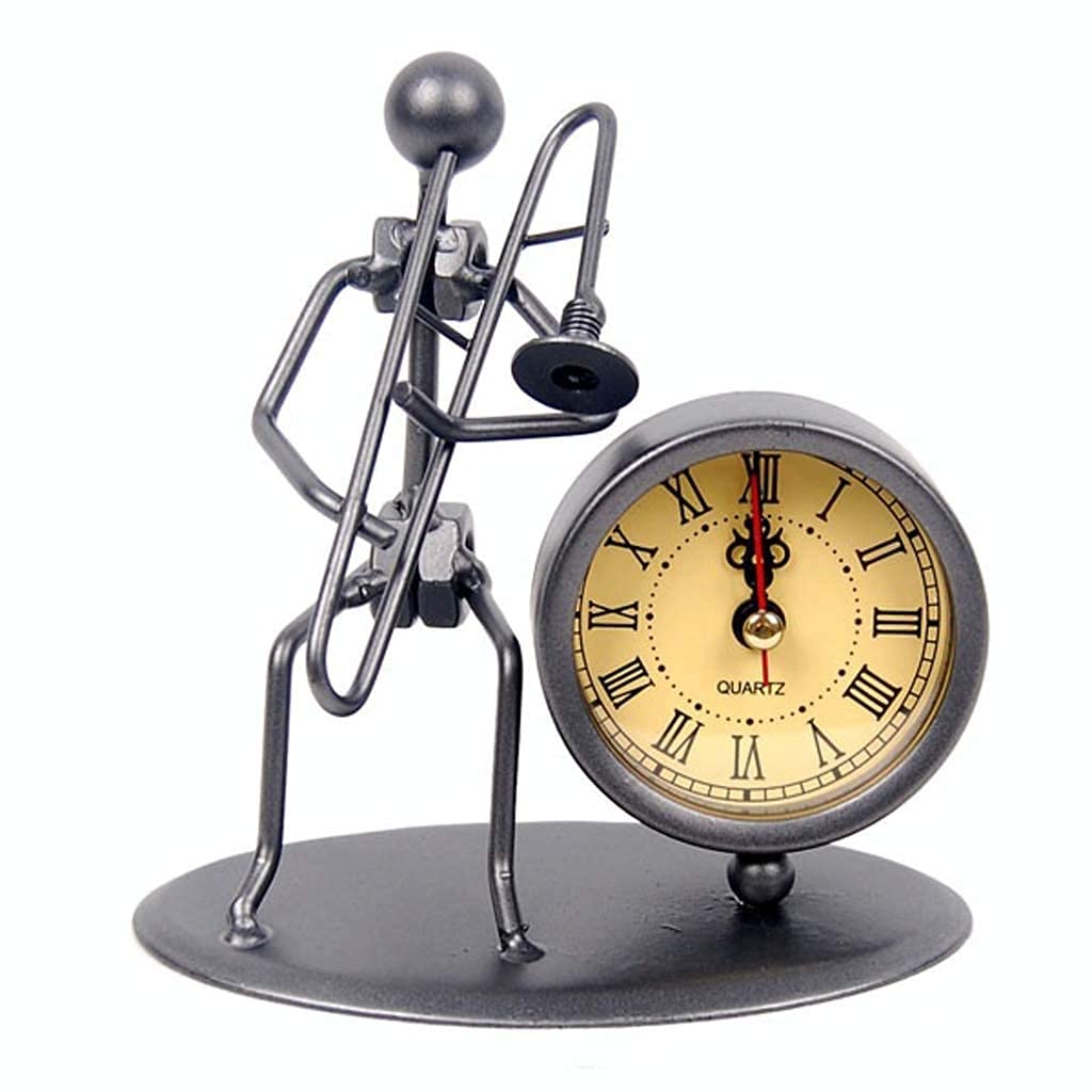 Vintage Black Iron Art Quartz Table Clock - Modern Decorative Desk & Shelf Clock for Home, Office, and Gift Giving | Elegant Timepiece for Living Room, Bedroom, or Workspace Decor
