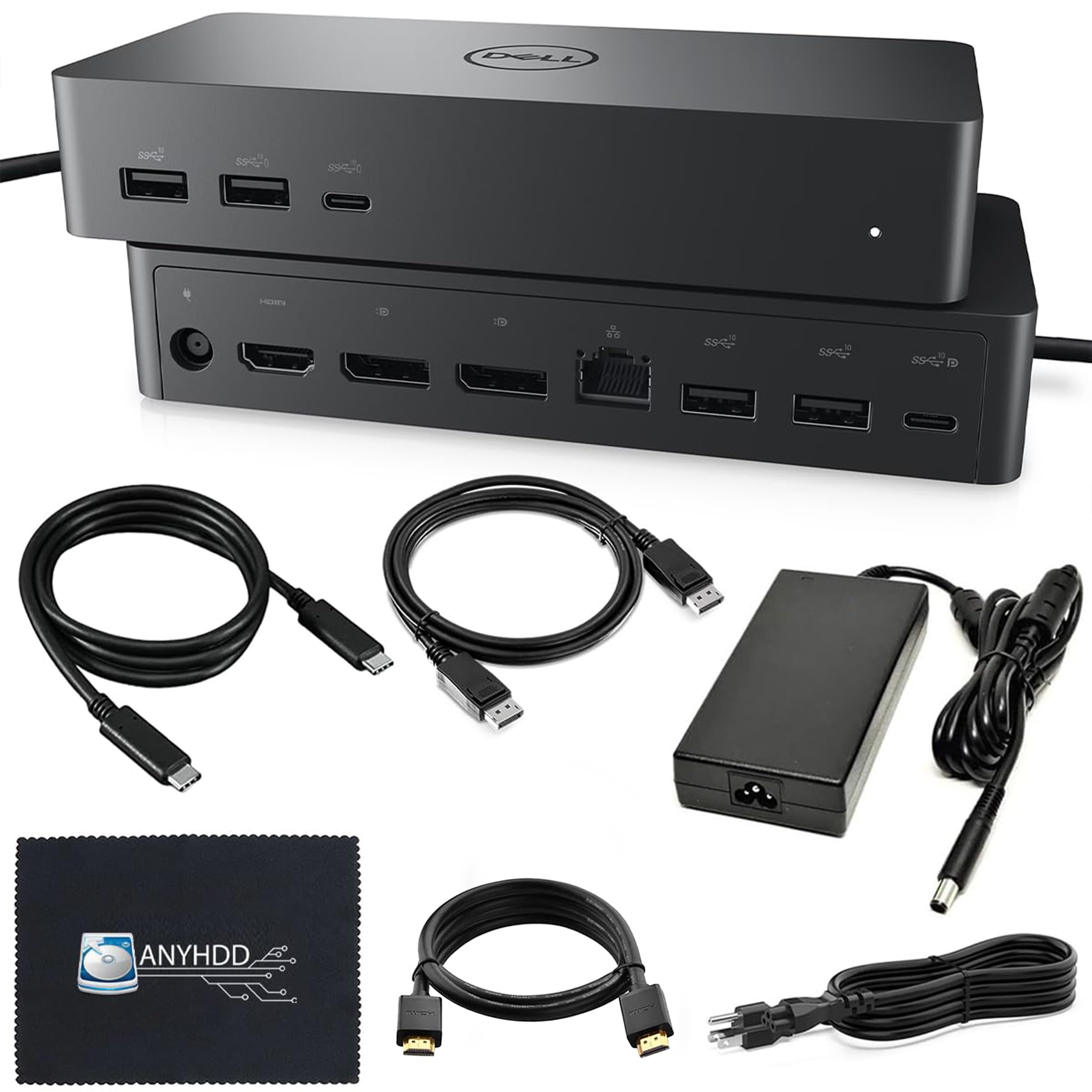 UD22 Dell Docking Station Dual Monitor Bundle - Universal Laptop Dock for Dell with 130W AC Adapter, HDMI/DisplayPort/USB-C Cables & Microfiber Cloth - Ideal for Home Office, Remote Work, Business Travel & Multi-Screen Productivity Setup