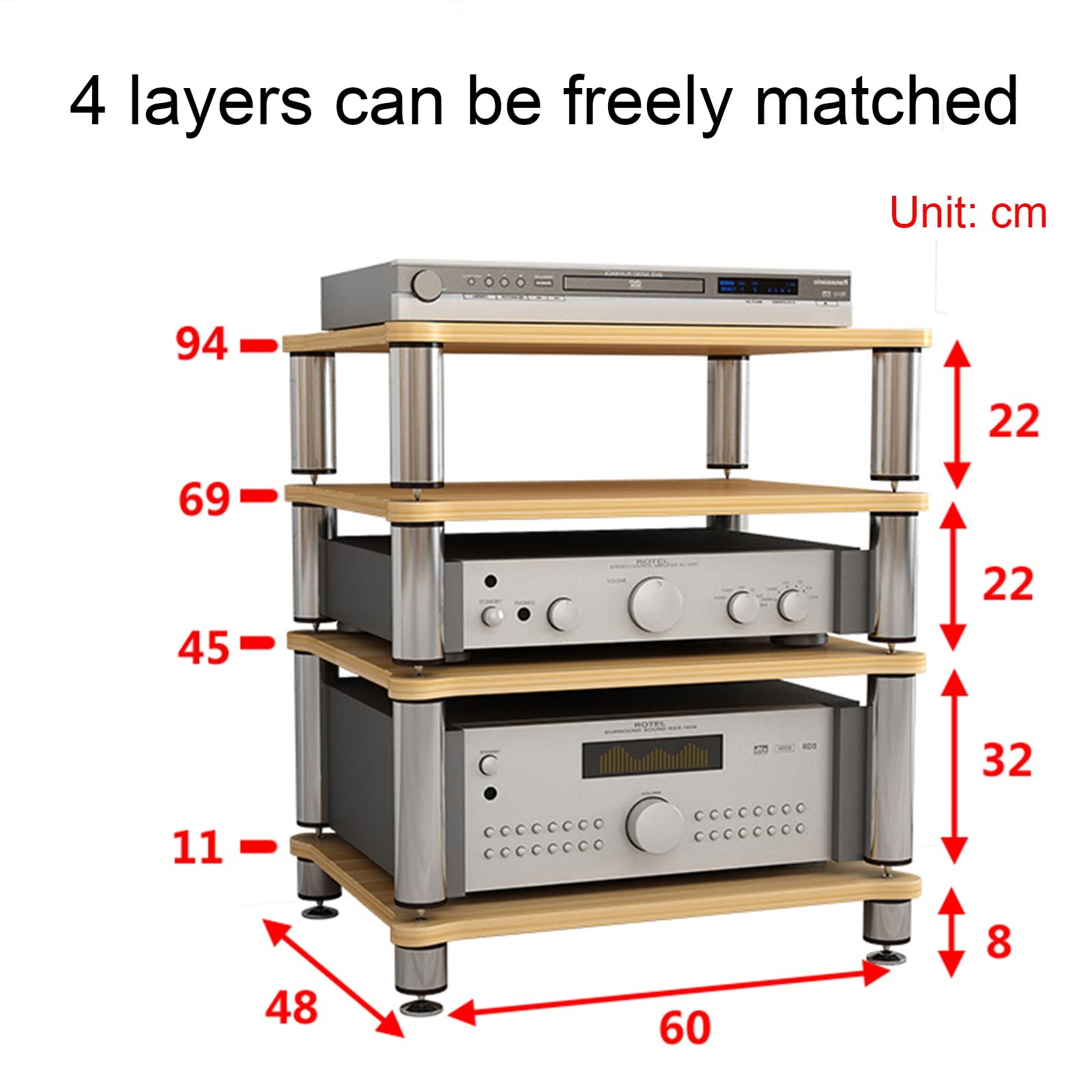 4 Tier Audio Shelf - Sturdy Media Stand & Component Cabinet for HiFi Systems - Perfect for Home Theater, Vinyl Records & Audio Equipment Storage
