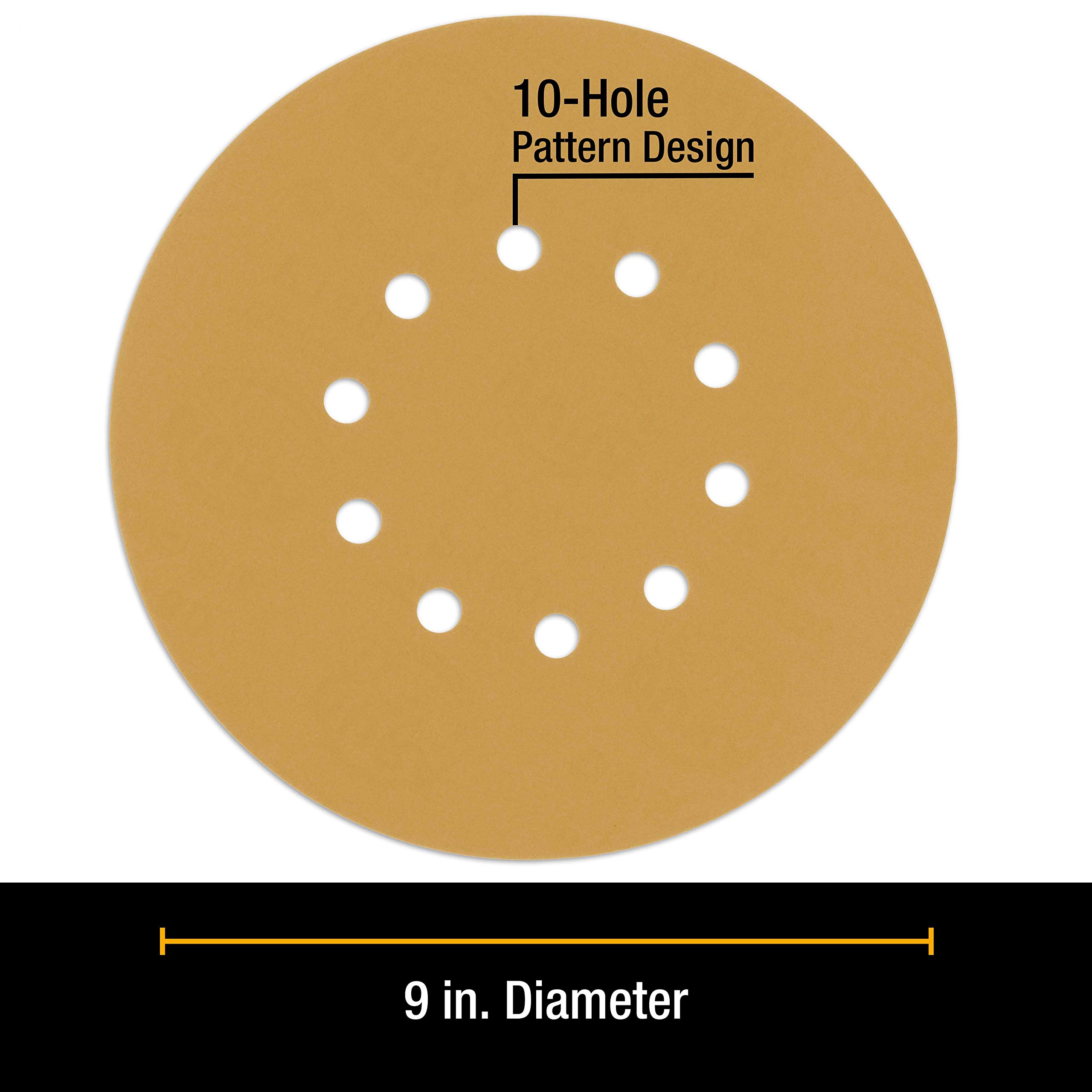 Dura-Gold Premium 9 Inch Drywall Sanding Discs - 180 Grit Aluminum Oxide Sandpaper (10-Pack) - Hook & Loop Backing with 10 Hole Pattern for Fast Cutting - Compatible with Power Sanders for Drywall, Wood Sanding & Surface Preparation