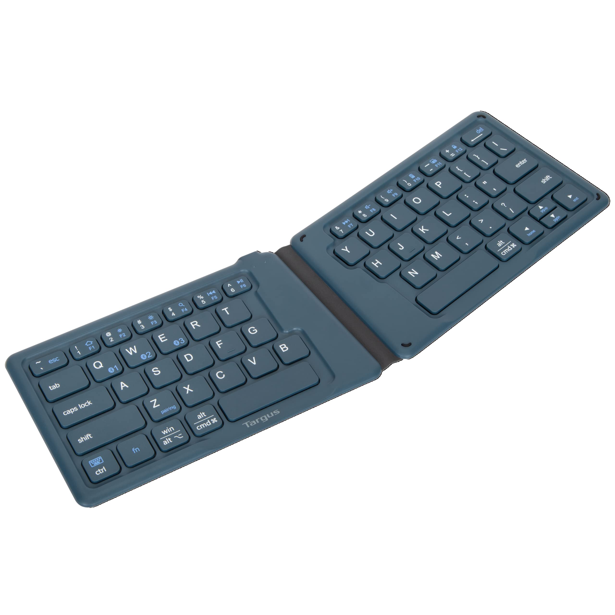 Targus Ergonomic Foldable Bluetooth Keyboard - Wireless Split Travel Keyboard for Android, iPhone, Microsoft & Apple Tablets - Rechargeable Portable Keyboard (Blue, PKF00302US) - Perfect for Office, Home & Travel Use