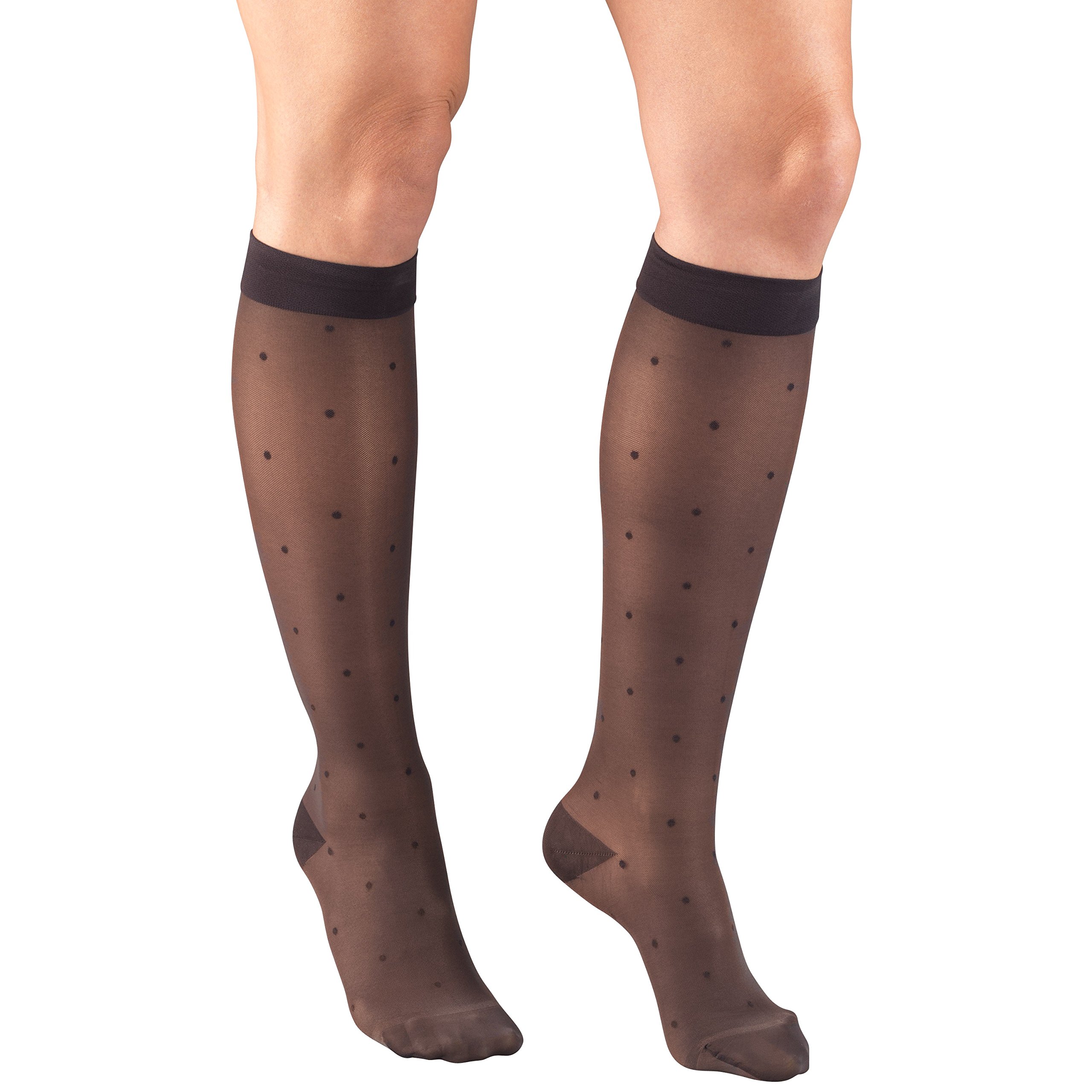 Truform Sheer Compression Stockings 15-20 mmHg for Women - Knee High Dot Pattern Charcoal Small - Perfect for Travel, Work & Varicose Vein Relief