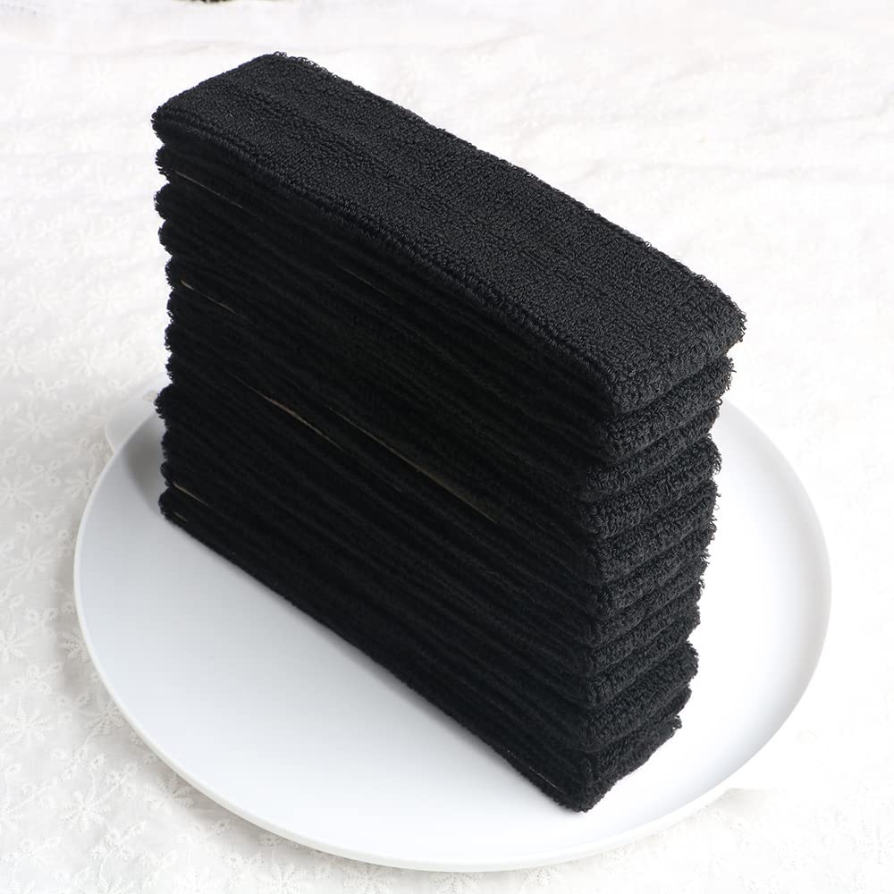 12 Pack Cotton Sweatband Headbands - Stretchy Elastic Terry Cloth Sports Head Wraps for Yoga, Workout, Fitness & Basketball | Sweat Absorbing Hair Bands for Women & Men | Perfect for Gym, Running, Tennis & Dance