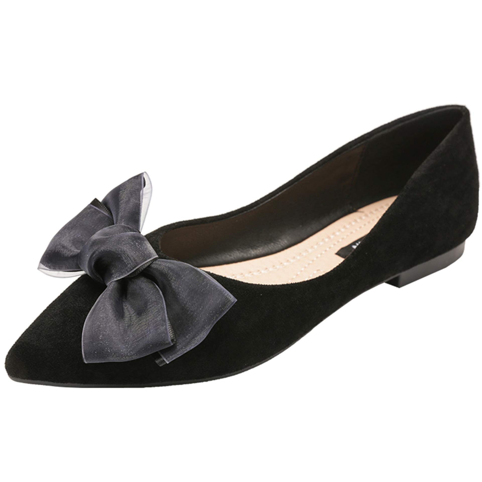Elegant Women's Pointed Toe Bow-Knot Ballet Flats - Suede Dress Shoes for Work & Office | Slip-On Comfort for Professional Women | Perfect for Business Attire, Weddings & Formal Occasions
