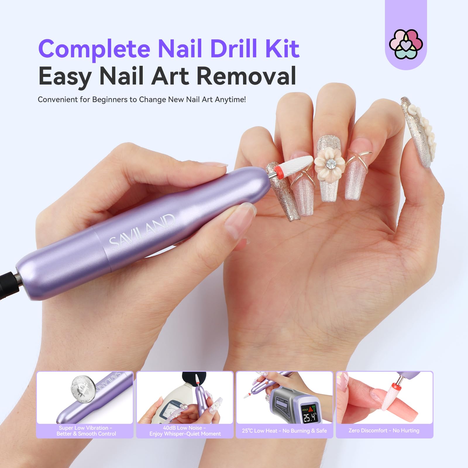 SAVILAND Solid Builder Nail Gel Kit - Clear White Pink Non-Sticky 3D UV Gel with Nail Drill & Chrome Powder for Nail Extensions, Sculpting & Nail Art | Perfect for Beginners & DIY Manicures at Home or Salon