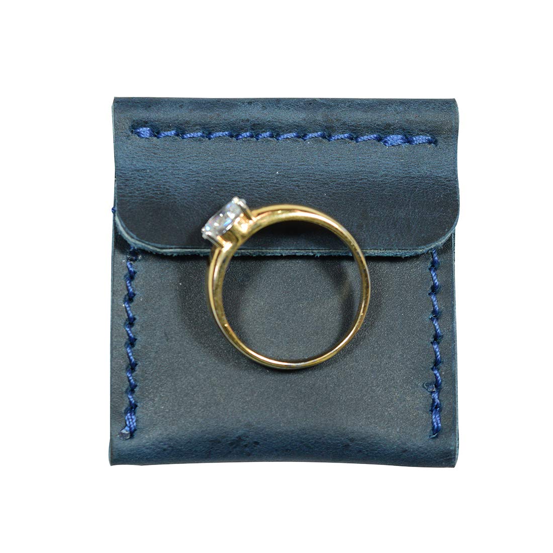 Hide & Drink Premium Full Grain Leather Wedding Ring Case - Handmade Engagement Pouch for Bride & Groom Jewelry Storage - Proposal Ring Holder for Travel, Ring Bearer & Marriage Ceremonies (Slate Blue)