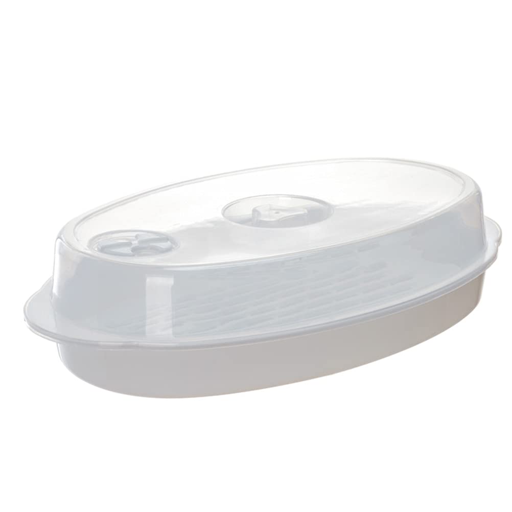 OSALADI 1-Piece Microwave Steamer Plate with Lid - BPA-Free Food Steamer for Vegetables, Dumplings & Healthy Cooking - Perfect for Quick Meals & Meal Prep (White, Kitchen Essential)