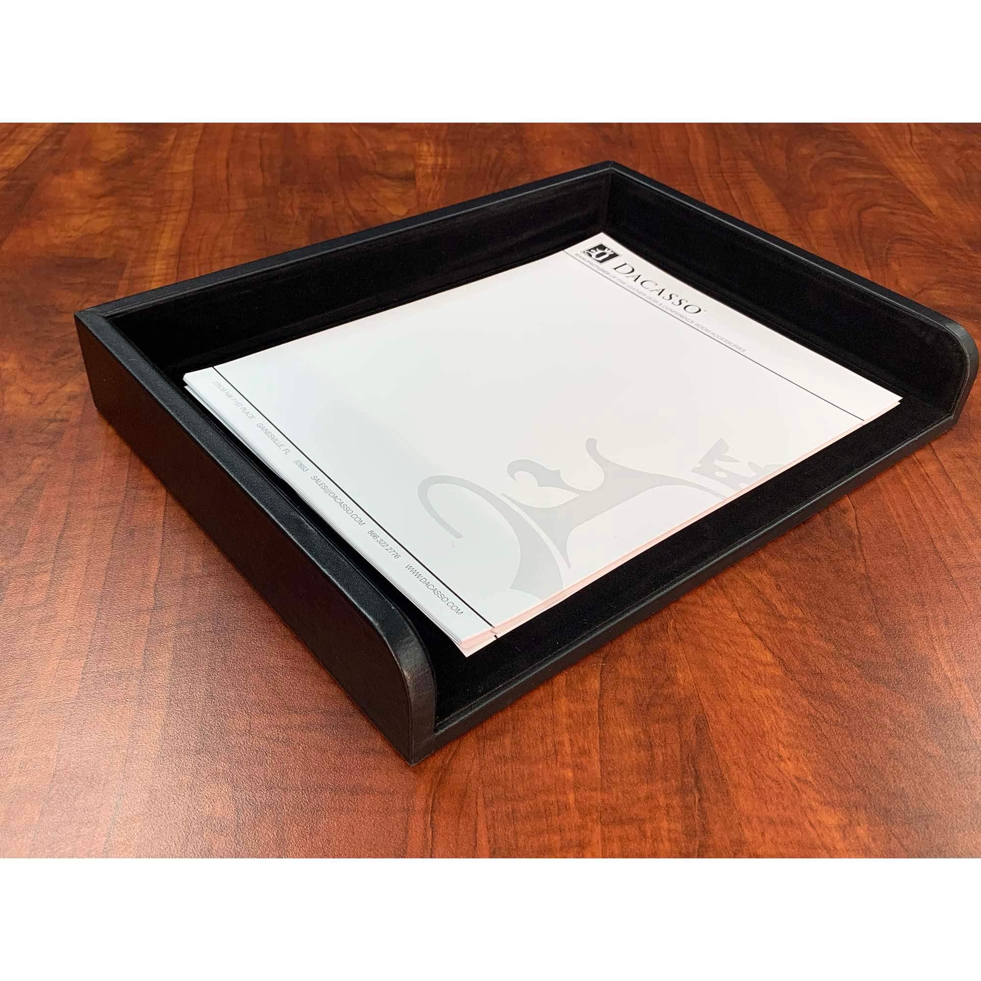 Dacasso Black Leather Side Load Letter Tray - Office Desk Organizer for Files, Documents, and Mail - Perfect for Home, Office, and Workspace Organization