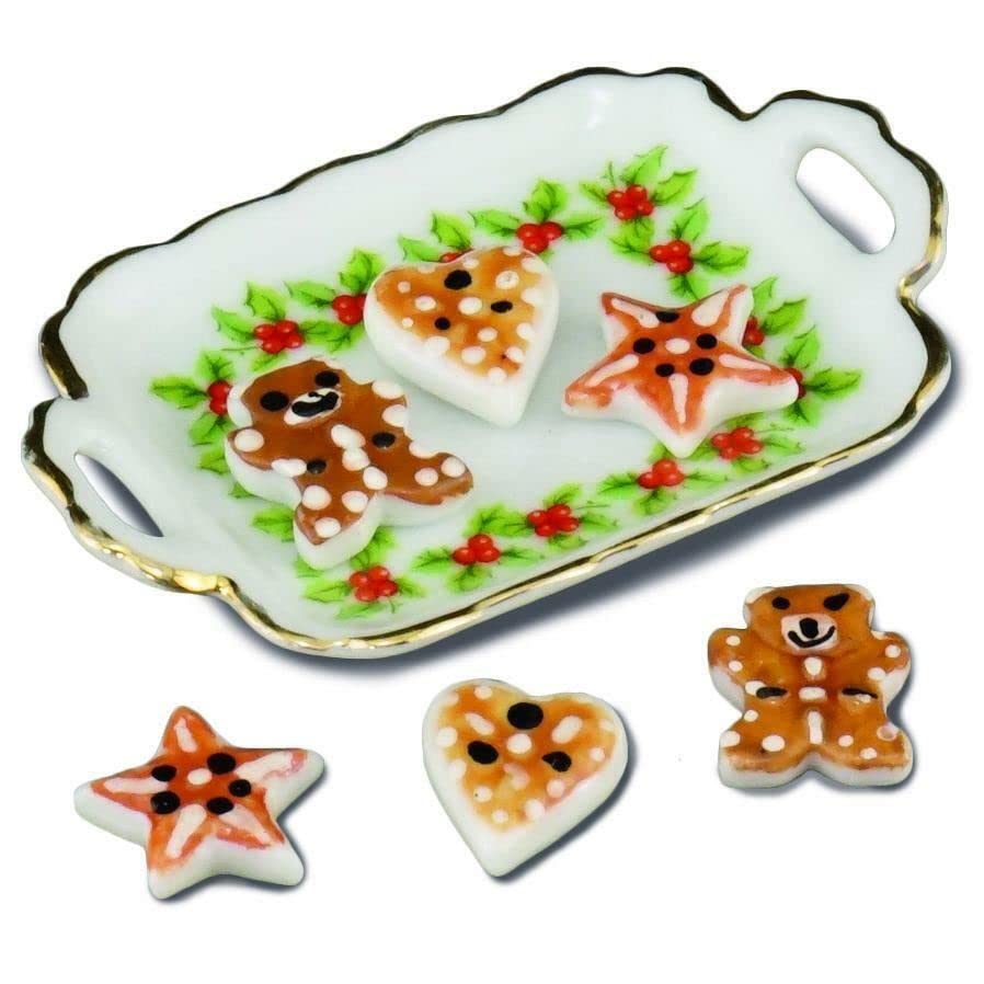 Melody Jane Dollhouse Miniature Christmas Cookies on Tray - Reutter Porcelain Ornaments for Holiday Decor & Collectibles | Perfect for Dollhouse Displays, Christmas Tree Decorations & Miniature Scenes