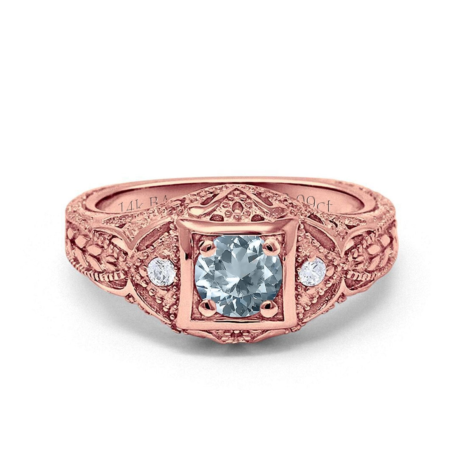 14K Gold 0.15ct Round Antique Style 5mm G SI Diamond Engagement Ring for Women - Vintage Wedding Band, Anniversary Gift, Promise Jewelry for Brides & Couples