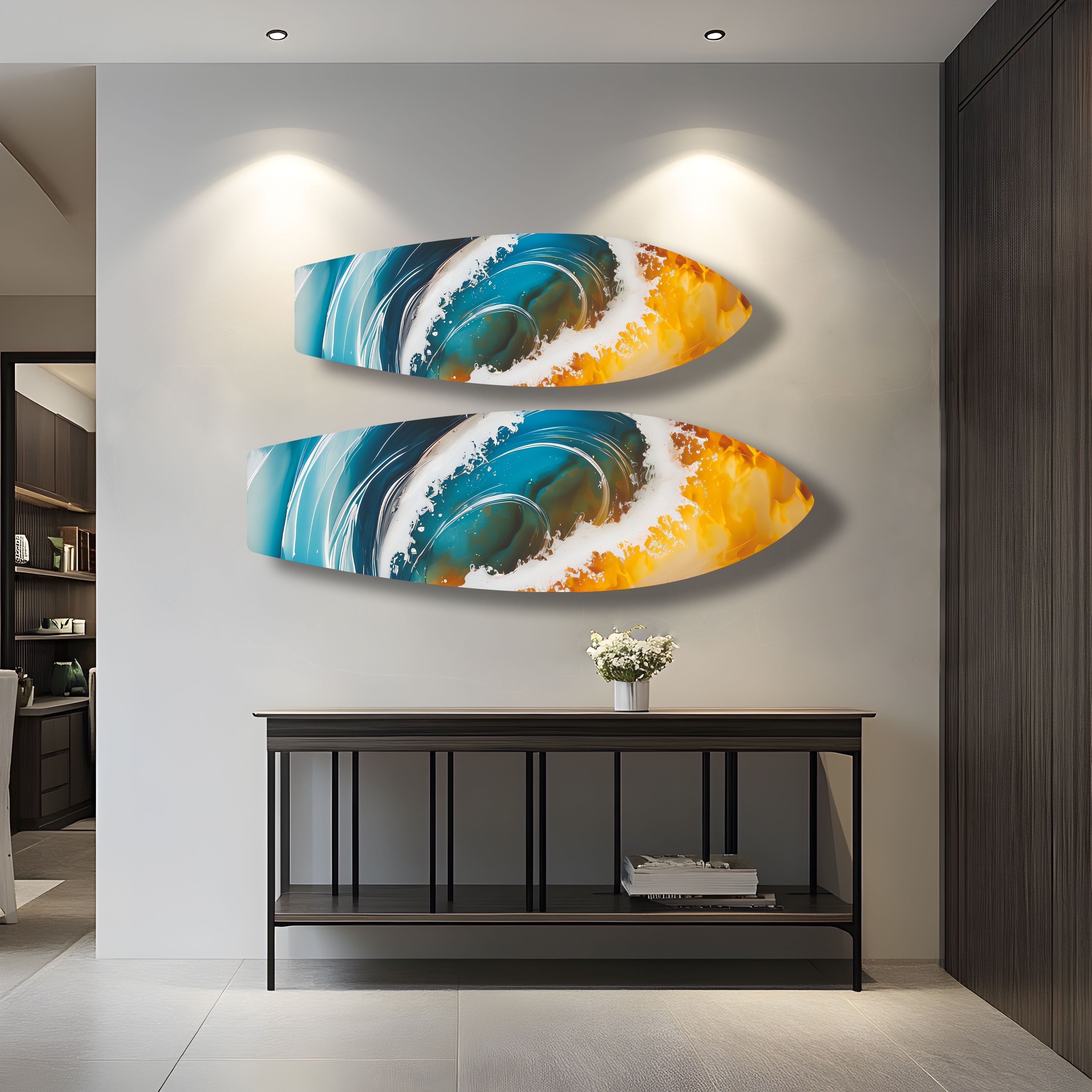 Big Ocean Waves Surfboard Wall Art - Coastal Beach Decor for Living Room, Bedroom & Office - Perfect Surfing Theme Home Decor