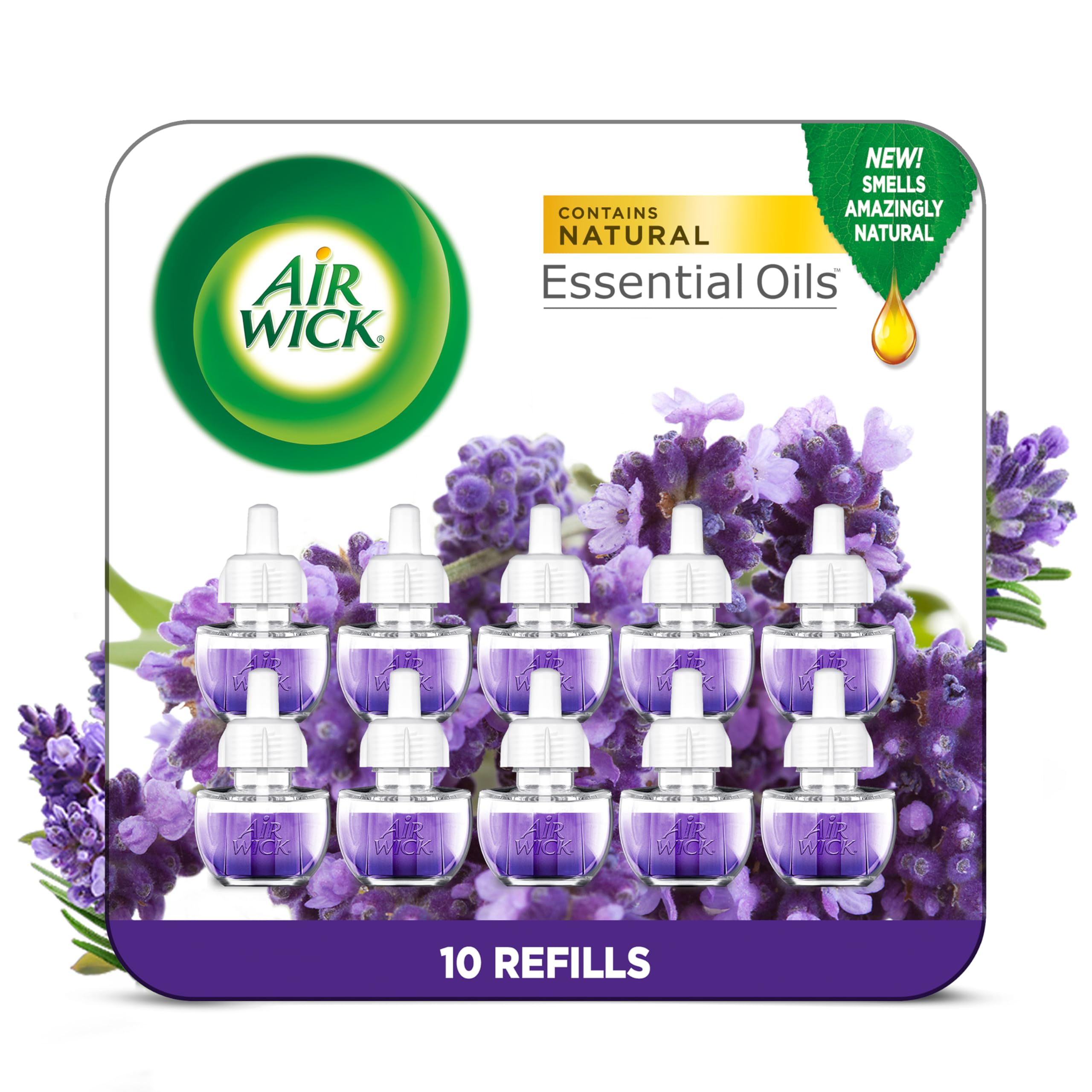 Air Wick Plug in Scented Oil Refills - 10 Pack Lavender & Chamomile Essential Oil Air Freshener | Eco Friendly Home Fragrance for Bedroom, Living Room & Office | Long Lasting Aroma for Relaxation & Stress Relief