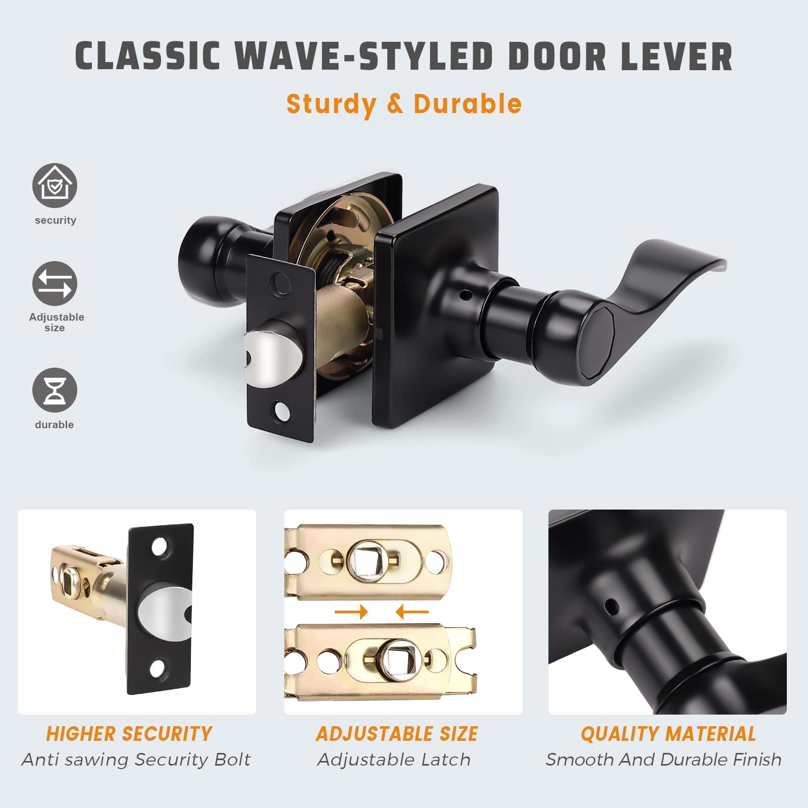 KNOBWELL 1 Pack Matte Black Door Handle - Hallway Closet & Passage Door Lever - Left & Right Hand Reversible - Perfect for Bedroom, Bathroom & Interior Doors