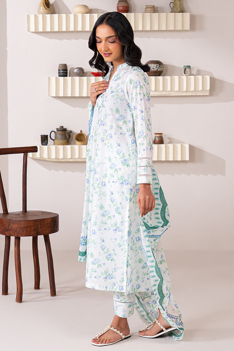 Majestic White 3 Piece Printed Lawn Suit for Women - Elegant Pakistani Formal Dress - Perfect for Weddings, Parties & Special Occasions