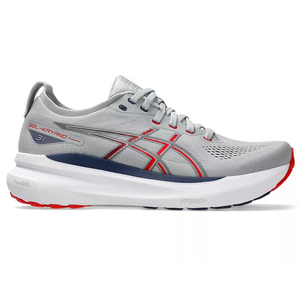 ASICS Gel-Kayano 31 Running Shoes for Men - Piedmont Grey/Fiery Red - Size 7 D Medium - Stability Cushioning for Long Distance Running & Marathon Training