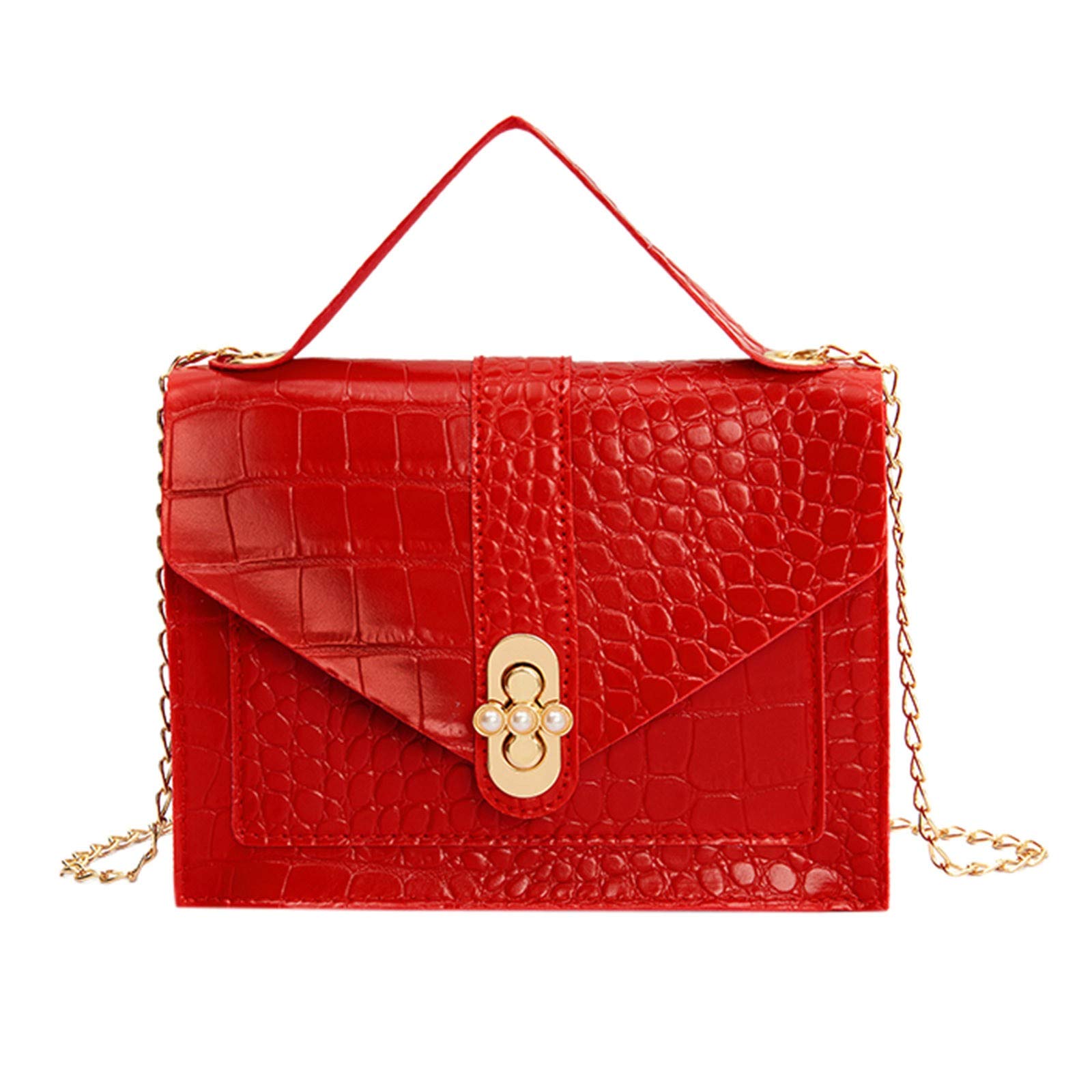 Women's Small Square Shoulder Bag - Stylish Crossbody Messenger Purse for Daily Use (Red)