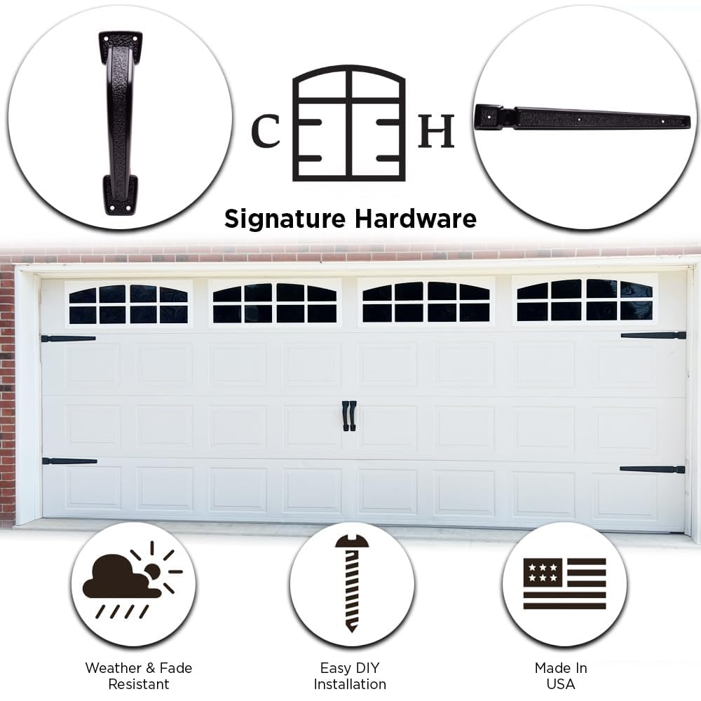 Coach House Signature Décor Black Carriage Style Garage Door Handles & Hinges Set - Easy DIY Installation - Made in USA - Enhance Your Home's Curb Appeal with Classic Garage Door Hardware