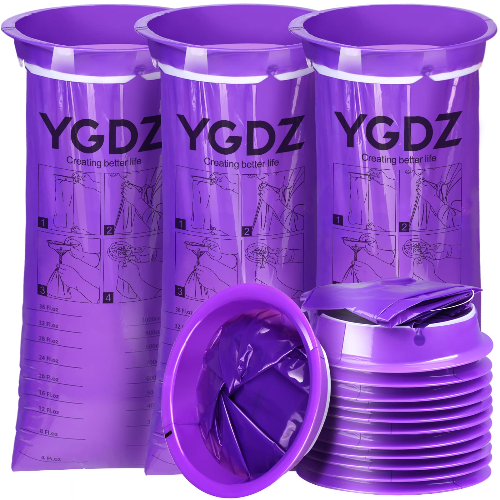 YGDZ 15 Pack Disposable Barf Bags for Travel - Motion Sickness Vomit Bags for Cars, Airplanes & Boats - Purple Emesis Bags for Nausea Relief (Perfect for Road Trips, Flights & Cruise Vacations)