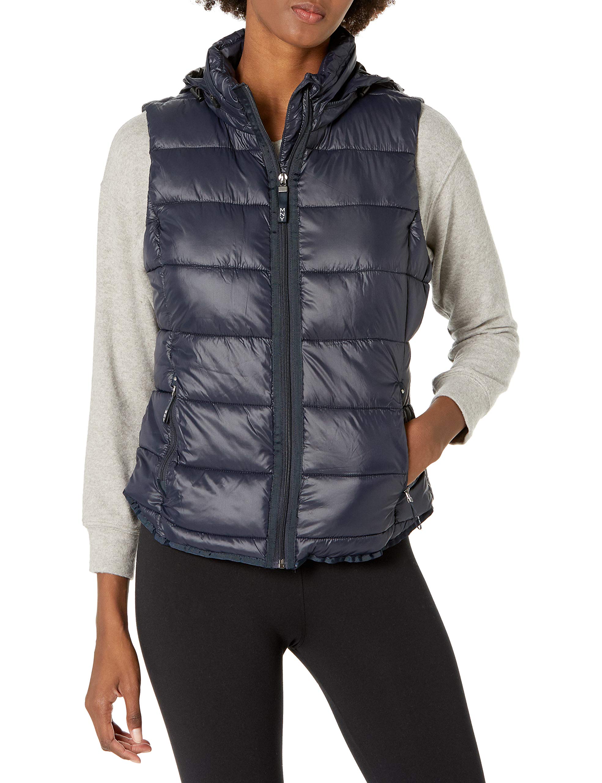Marc New York Women's Puffer Vest with PU Trim & Knit Back - Lightweight Winter Jacket for Outdoor Activities, Hiking, and Casual Wear