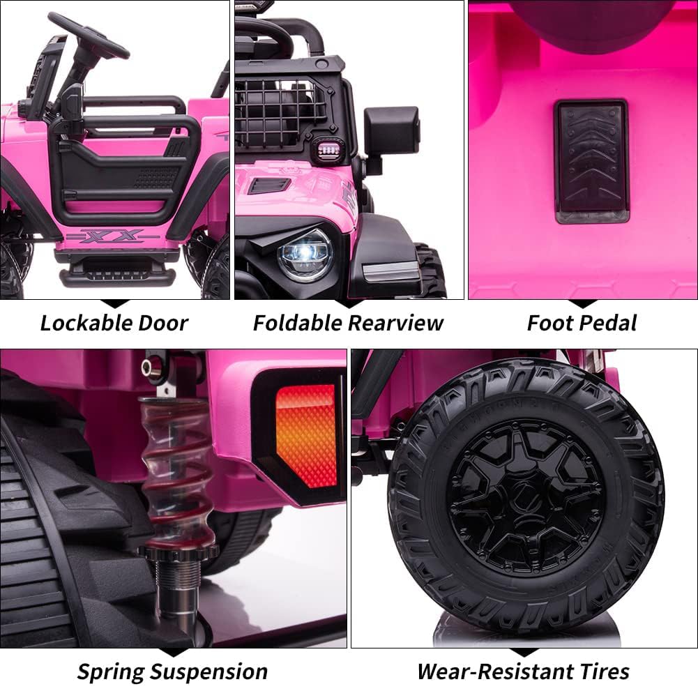 GARVEE 24V 2-Seater Electric Ride-On Truck Toy for Kids Ages 3-8 - Pink Battery Powered Car with Remote Control & Extra Wide 20