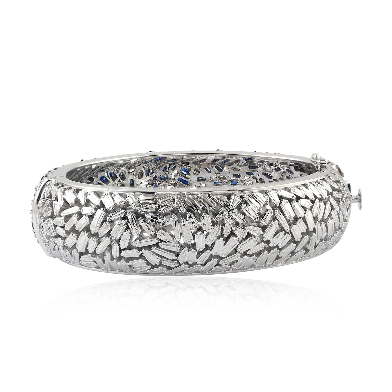 Blue Sapphire Baguette Cut Diamond Bracelet in 18K White Gold & 925 Sterling Silver - Elegant Jewelry for Weddings, Anniversaries & Special Occasions