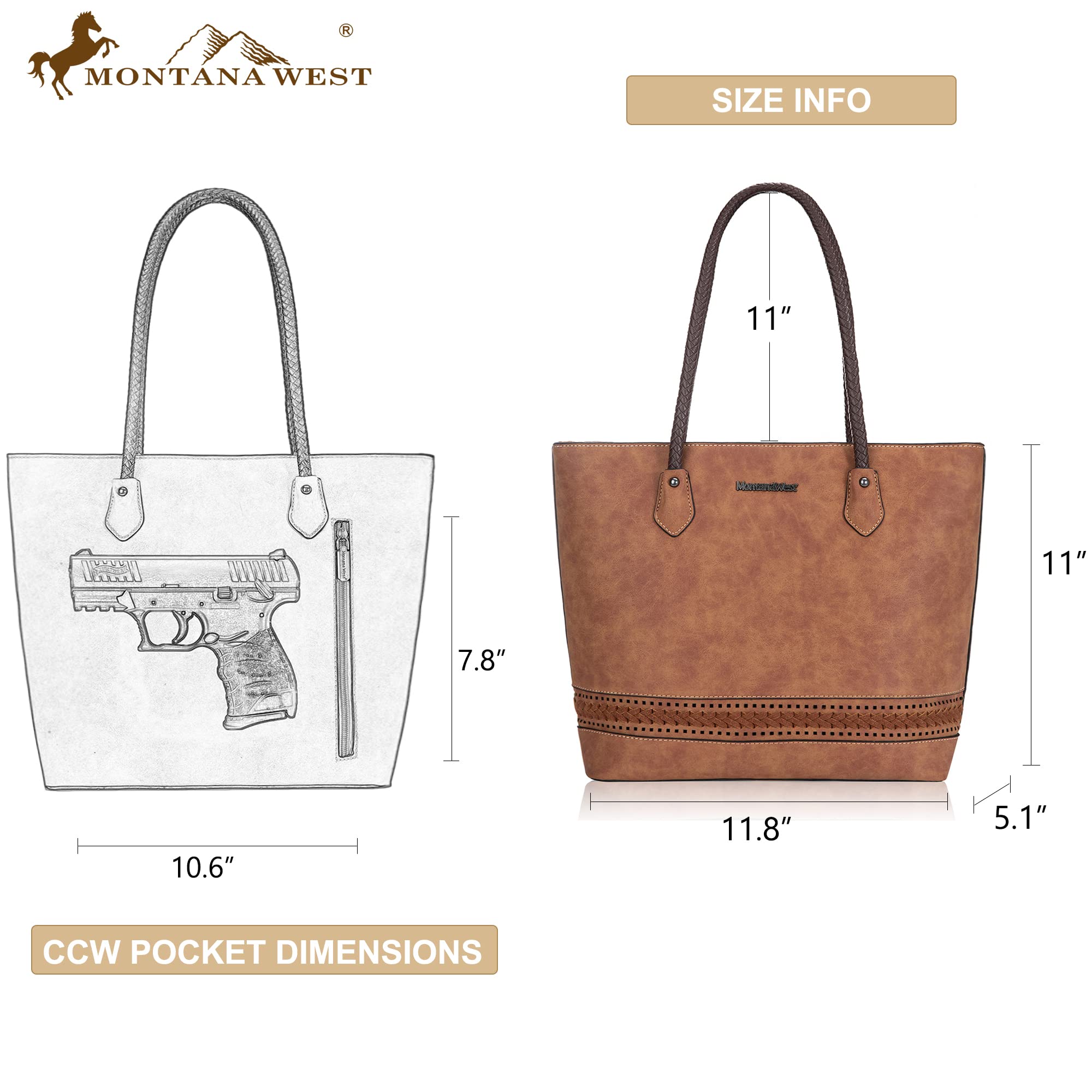 Montana West Womens Woven Tote Bag - Medium Size Purse with Concealed Carry Zipper Pocket - Perfect for Work, Travel & Everyday Use