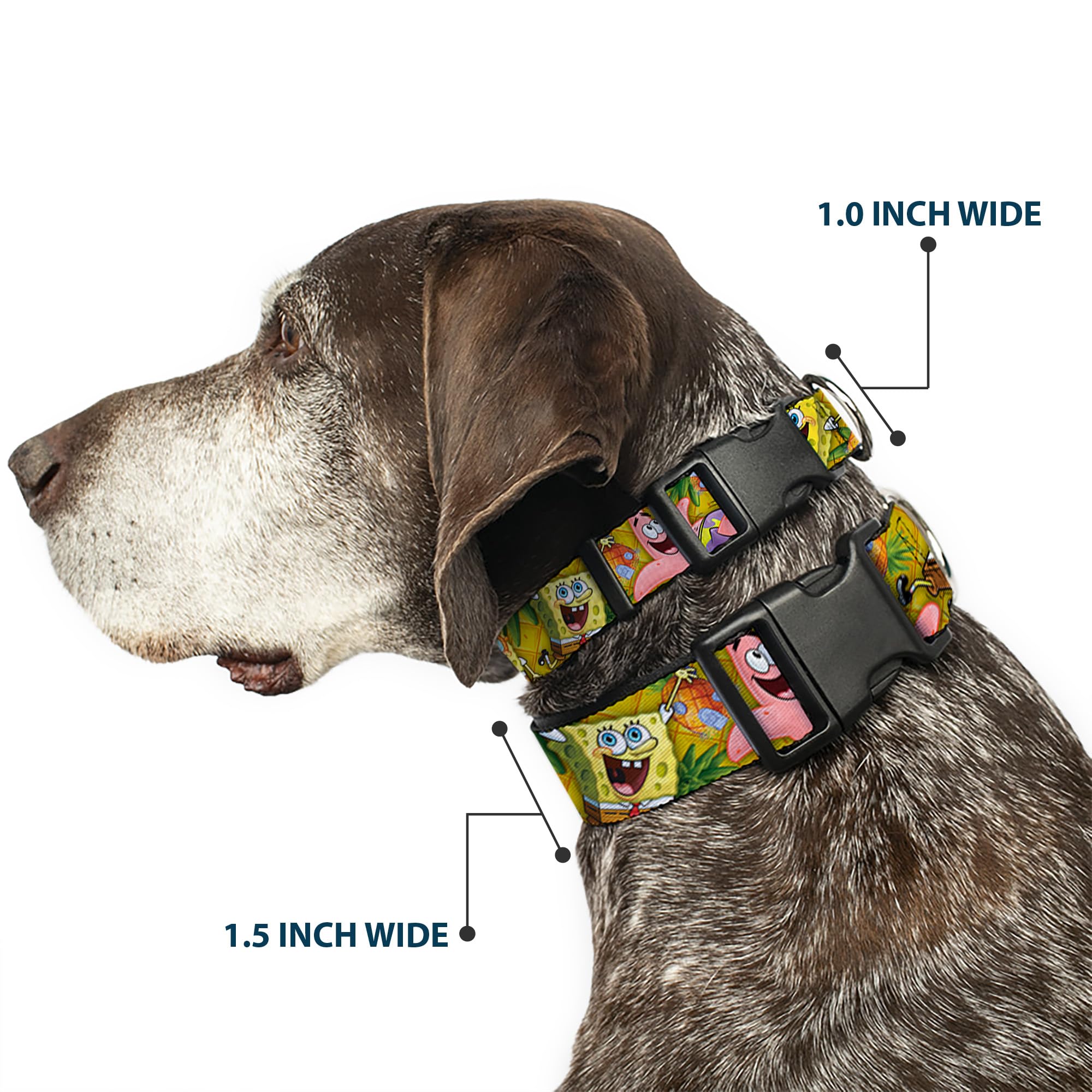 Spongebob Patrick Starfish Dog Collar with Plastic Clip - Adjustable 11-17 Inches, 1.0 Inch Wide - Fun Cartoon Pet Accessory for Small & Medium Dogs - Perfect for Costume Parties, Beach Outings & Themed Events