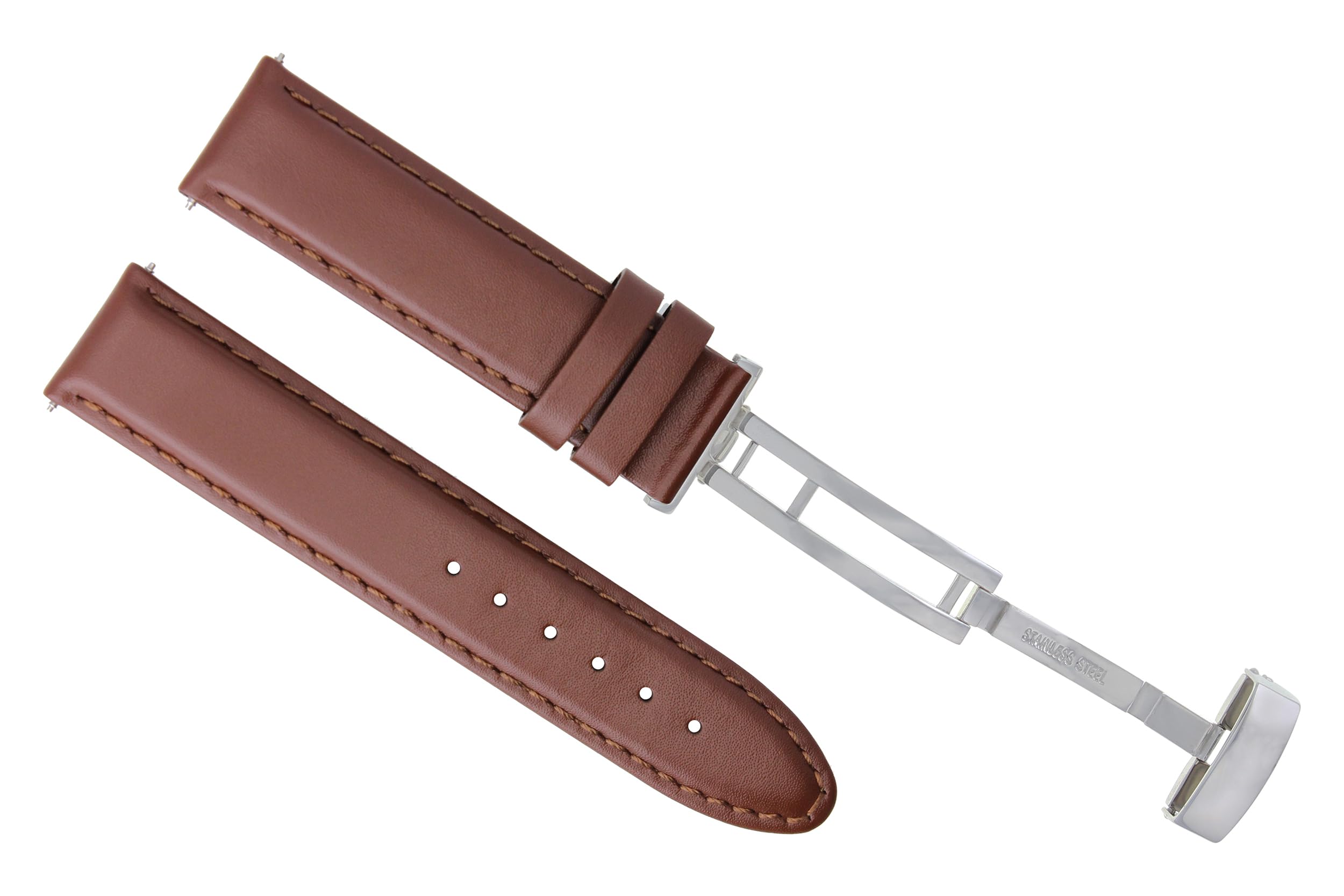 18mm Smooth Leather Watch Band Strap with Deployment Clasp - Compatible with Tudor Watches - Light Brown Genuine Leather Replacement Strap for Men & Women - Perfect for Casual, Office & Formal Occasions