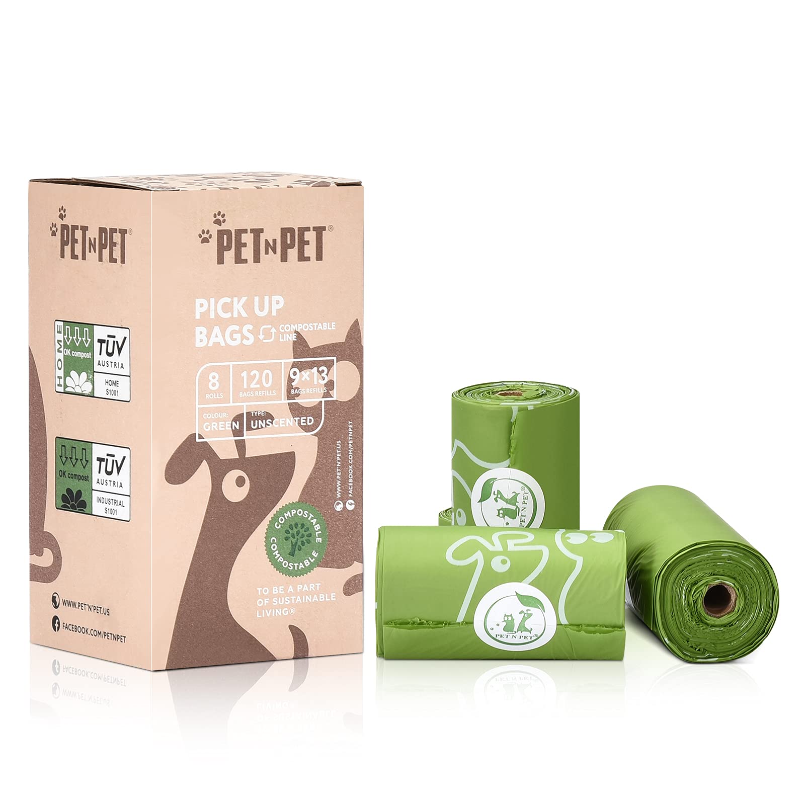 **100% Compostable Dog Poop Bags - Corn Starch, Unscented, Eco-Friendly Pet Waste Bags | Biodegradable & Leak-Proof for Daily Walks, Parks & Travel**