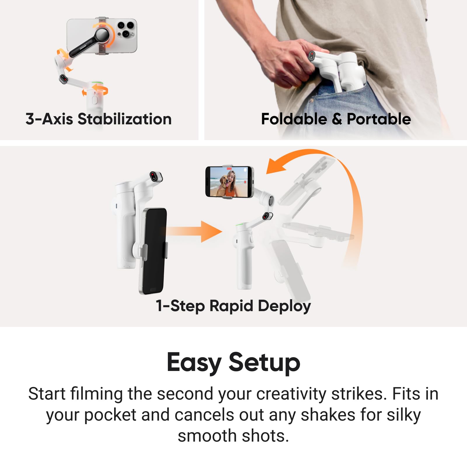 Insta360 Flow 2 Pro White - Foldable AI Smartphone Gimbal Stabilizer for iPhone & Android | 200+ App Tracking, Multi-Person & 360° Pan Follow | Built-in Tripod & Selfie Stick | Perfect for Vlogging, Travel Videos & Social Media Content Creation