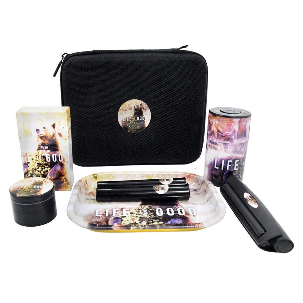 8-Piece Metal Tobacco Rolling Kit with Tray & Plastic Herb Container - Zinc Alloy Smoking Accessories for Rolling, Storing & Travel Use