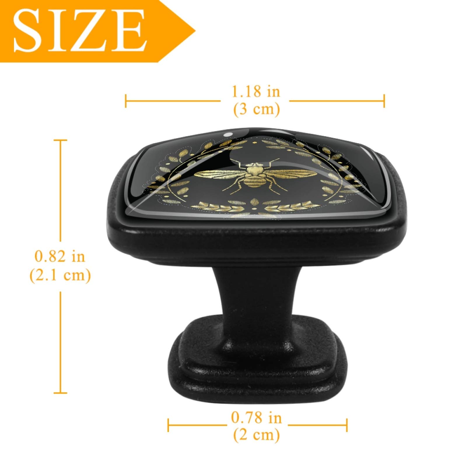4 Pcs Golden Flying Bee Cabinet Handles - Square Drawer Pulls & Knobs with Screws for Furniture & Office Cabinets - Elegant Home & Office Decoration