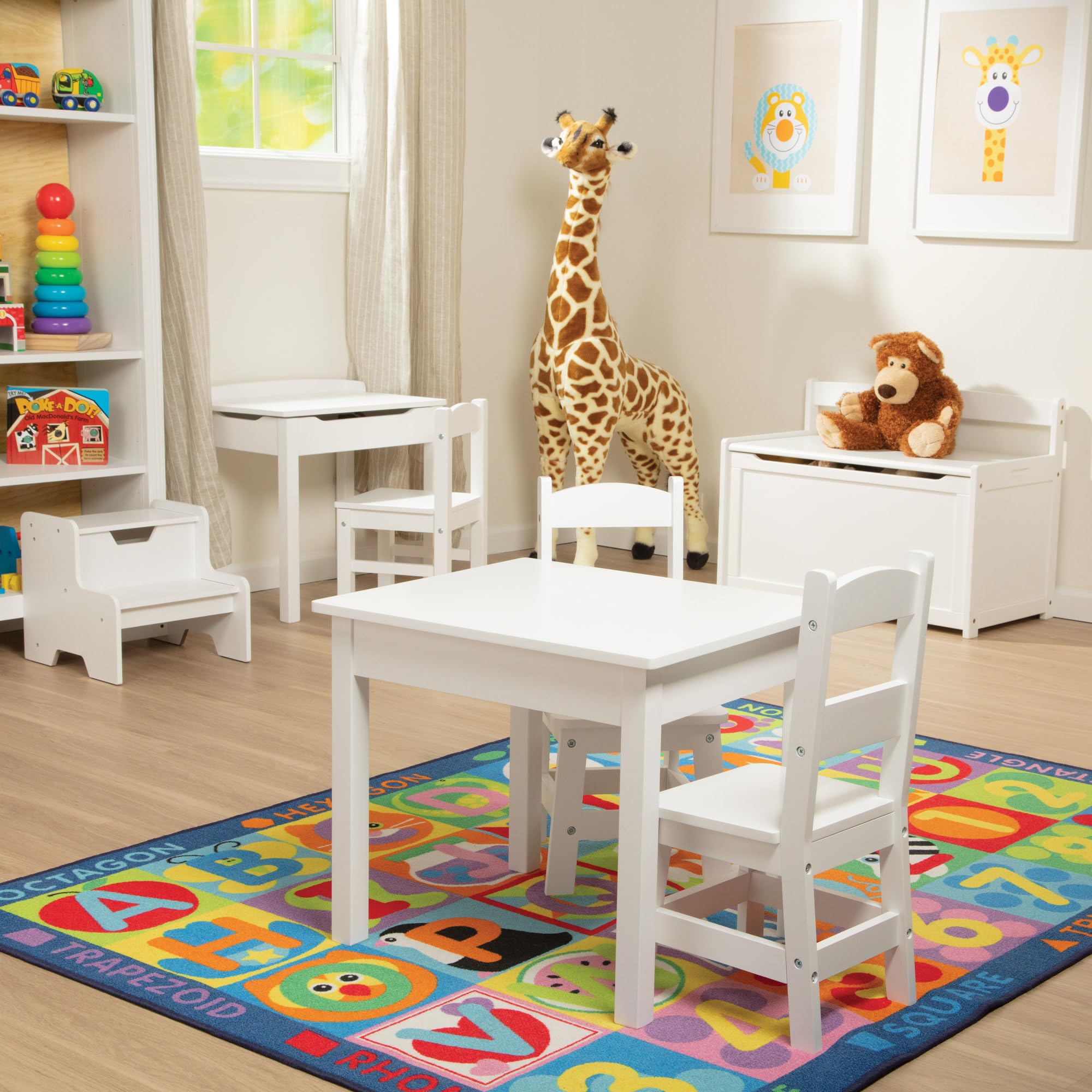 Melissa & Doug White Wooden Kids Table and Chairs Set - Durable Children's Bedroom Furniture for Playroom, Learning & Creative Activities - Perfect Gift for Boys & Girls Ages 3+ (Ideal for Arts & Crafts, Tea Parties, Homework & Pretend Play)