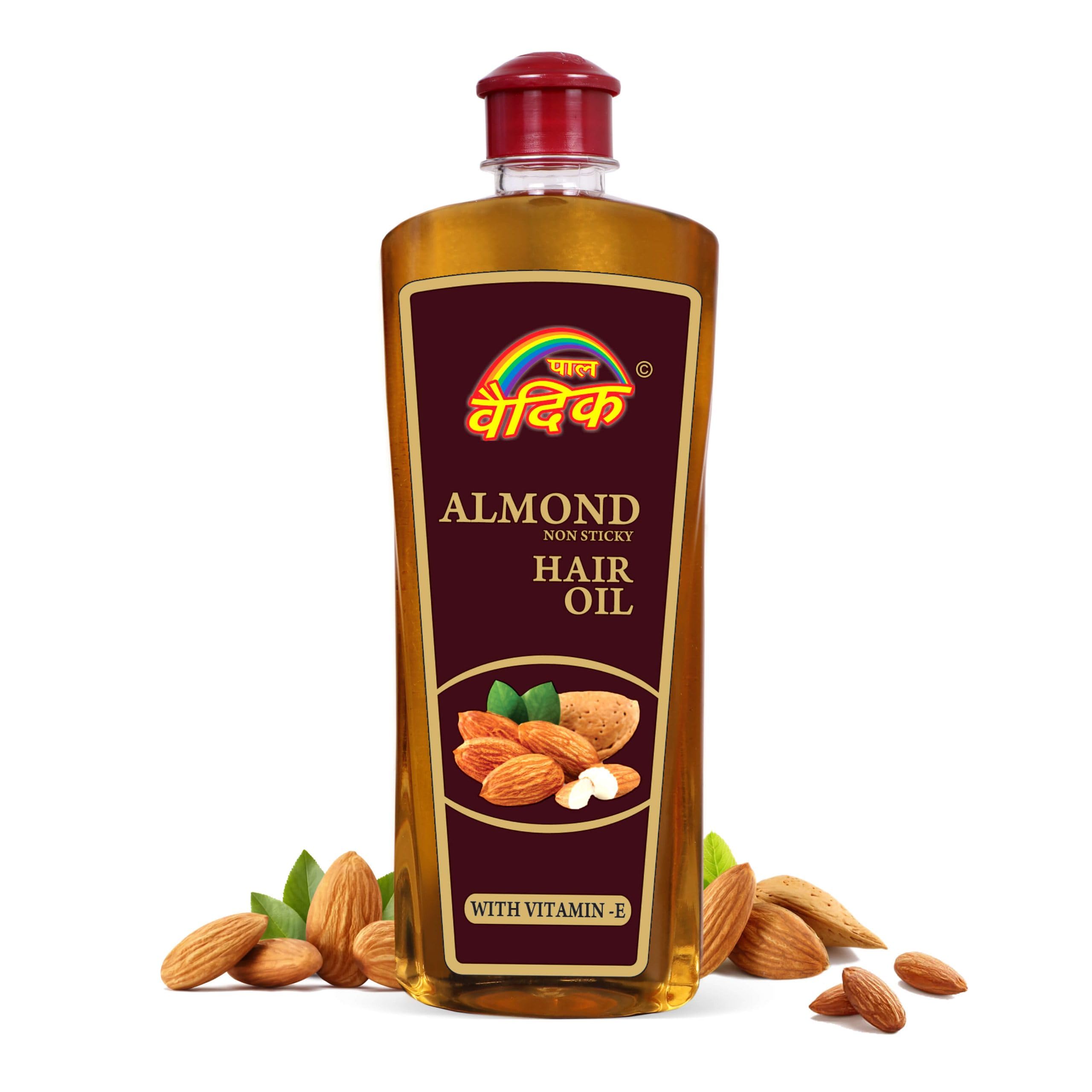 Organic Pal Vedic Sweet Almond Oil - 100% Pure Cold Pressed Vitamin E Hair & Skin Treatment - Promotes Healthy Hair Growth, Nourishes Skin, Enhances Brain Function & Digestion - 16.9oz (500ml) for Daily Hair Care, Massage Therapy & Ayurvedic Wellness