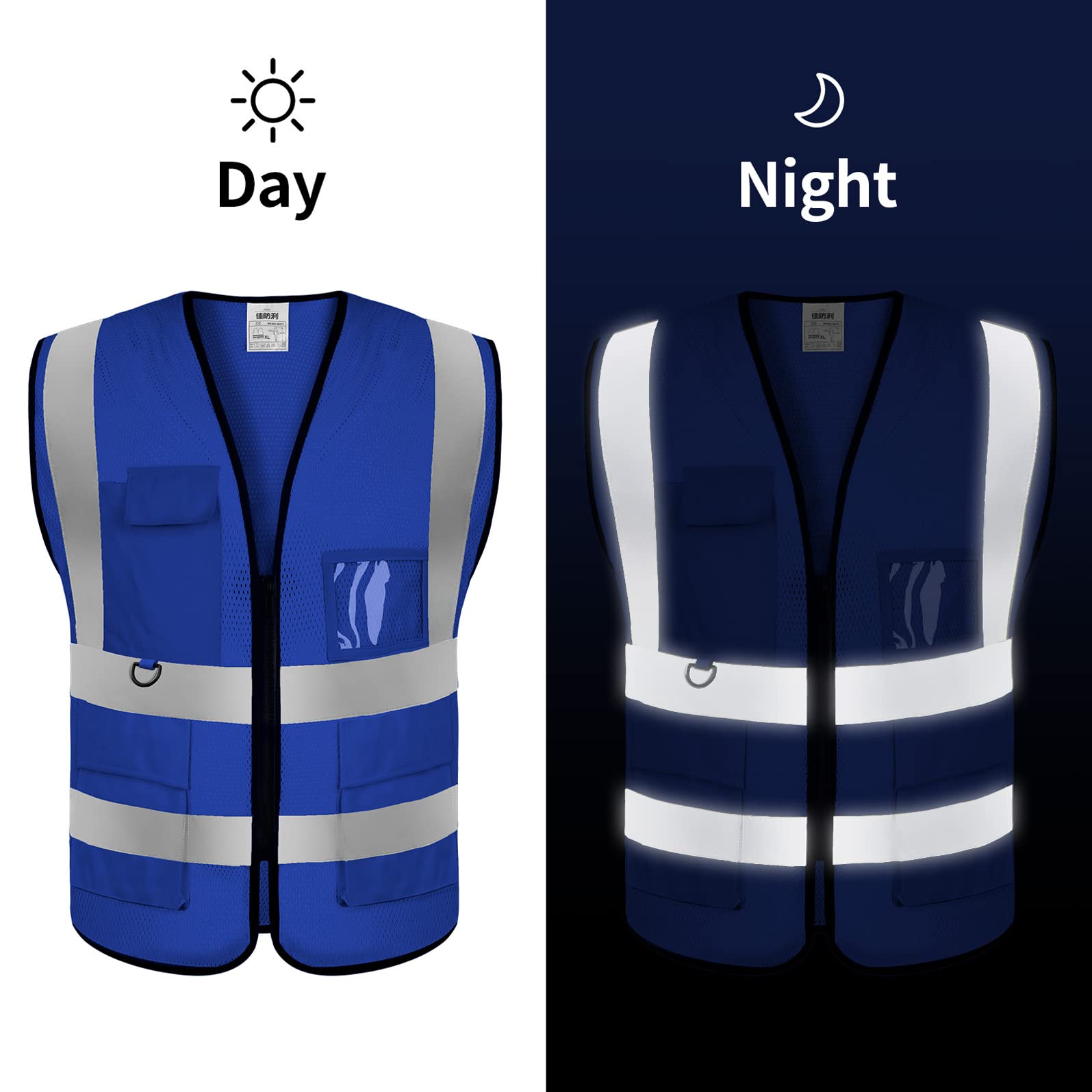 Custom Logo Safety Vest - High Visibility Class 2 Reflective Work Vest with Pockets & Zipper - Bulk Orders Available - Perfect for Construction, Road Work & Emergency Responders