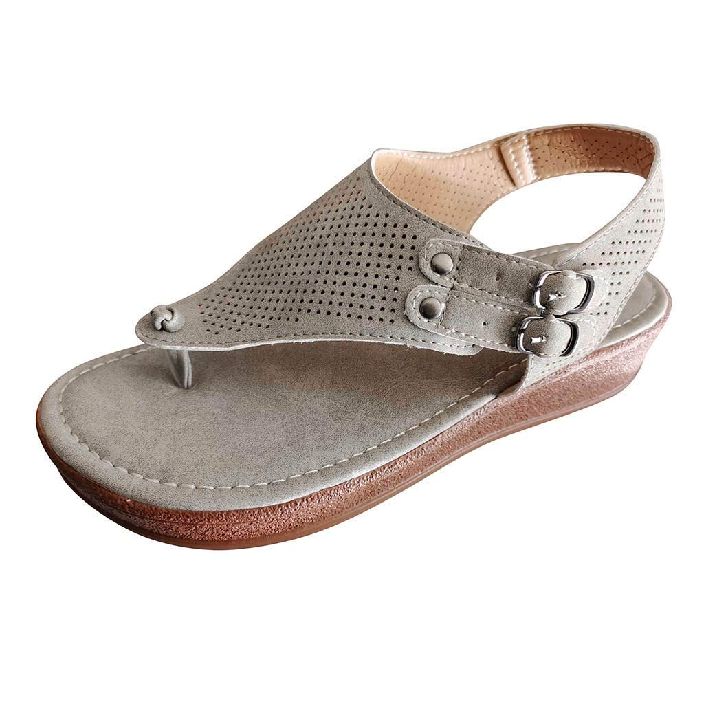 Toeava Women's Casual Boho Wedge Sandals with Ankle Buckle Straps - Comfortable Beach Sandals & Roman Platform Shoes for Summer Outings, Vacations, and Date Nights