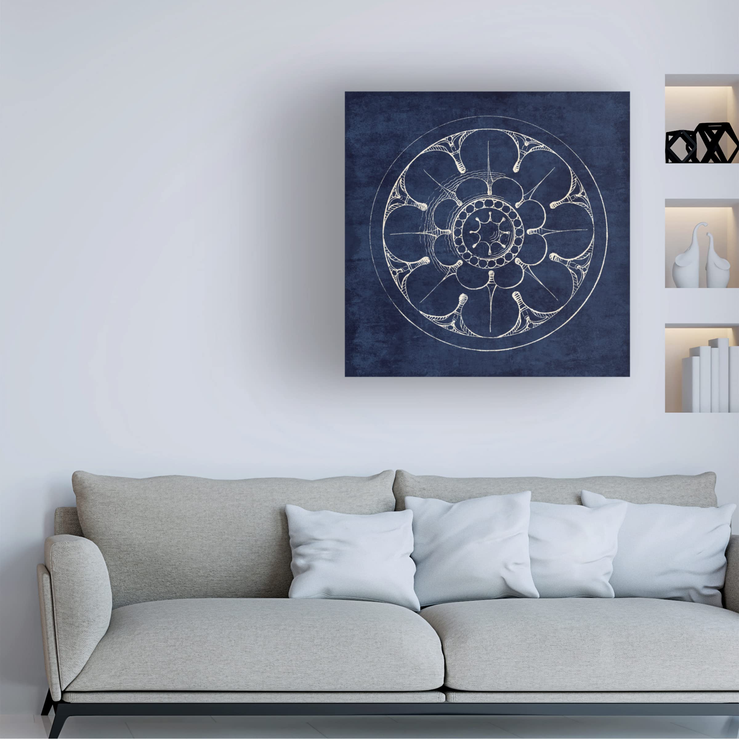 Wild Apple Portfolio 'Rosette III Indigo' Canvas Wall Art Print - Modern Abstract Blue Floral Painting for Living Room, Bedroom & Office Decor
