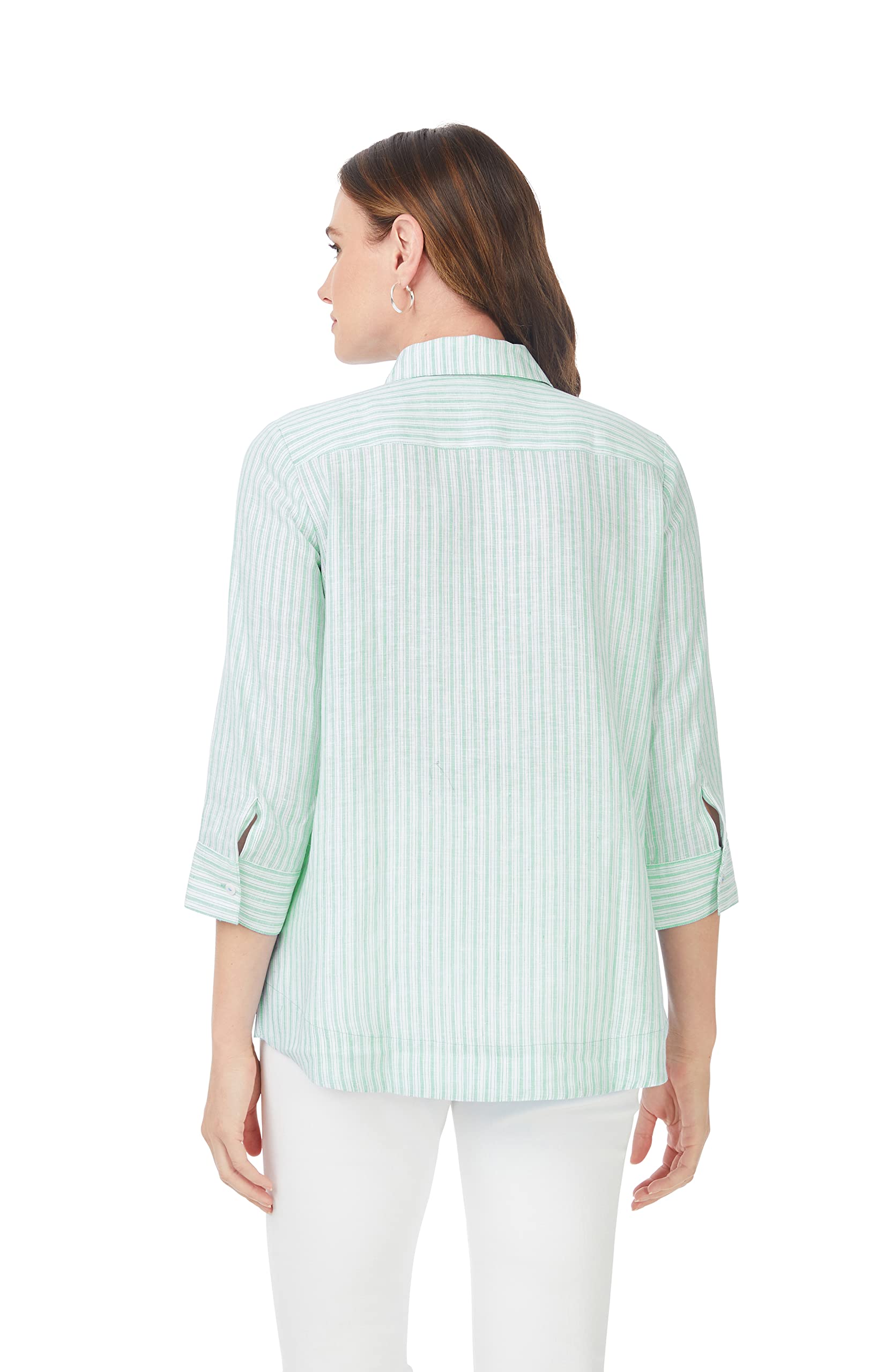 Foxcroft Women's Harley 3/4 Sleeve Summer Stripe Blouse - Stylish Casual Top for Office, Date Night & Summer Outings