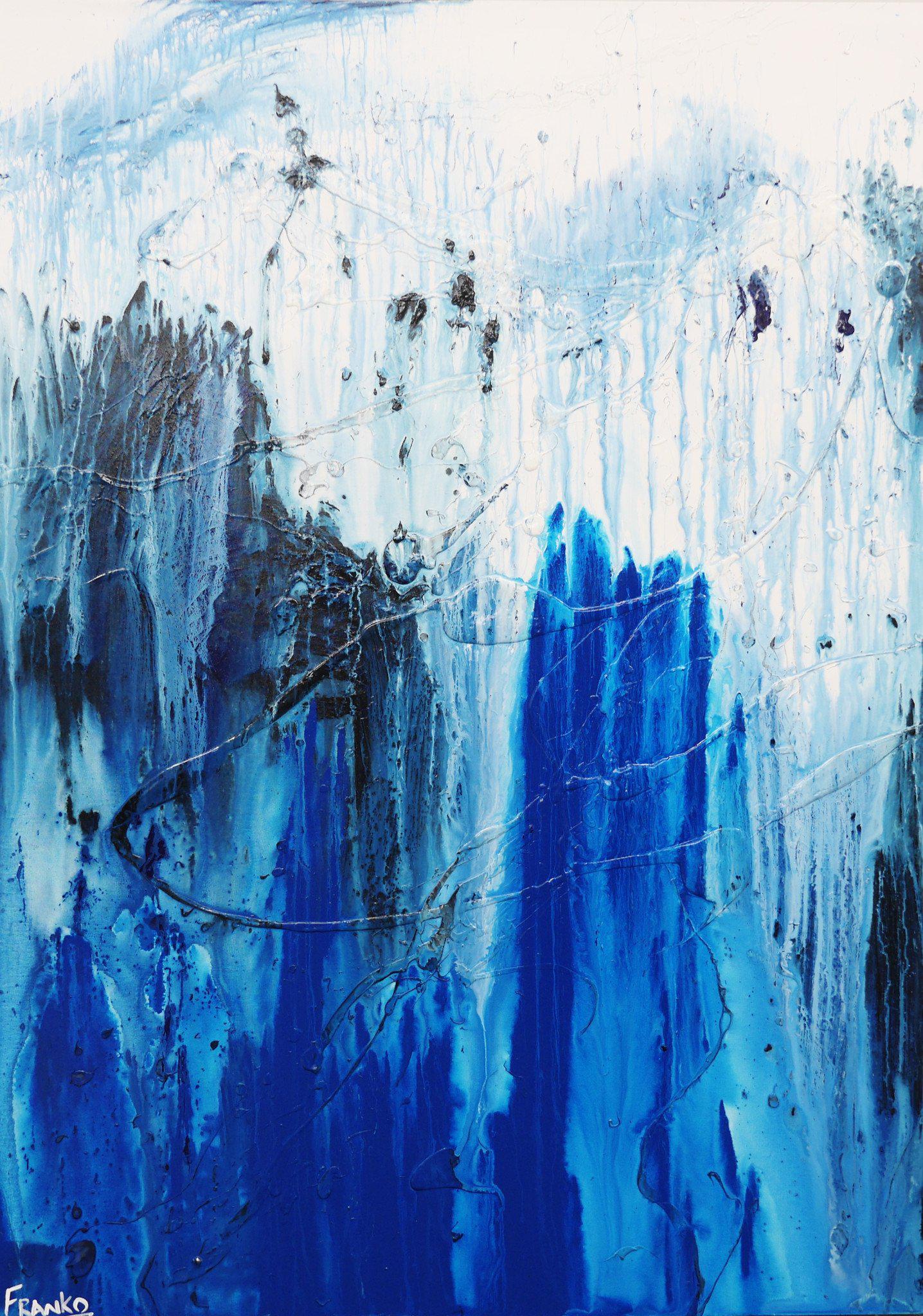 Abstract Blue and White Wall Art - Modern Canvas Painting for Home & Office Decor | Perfect for Living Room, Bedroom or Workspace