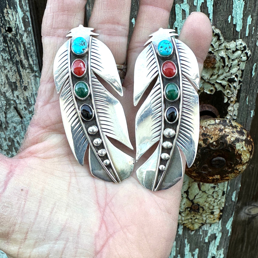 Authentic Navajo Sterling Silver & Turquoise Feather Earrings for Women – Handmade Native American Jewelry for Boho, Festival & Everyday Wear