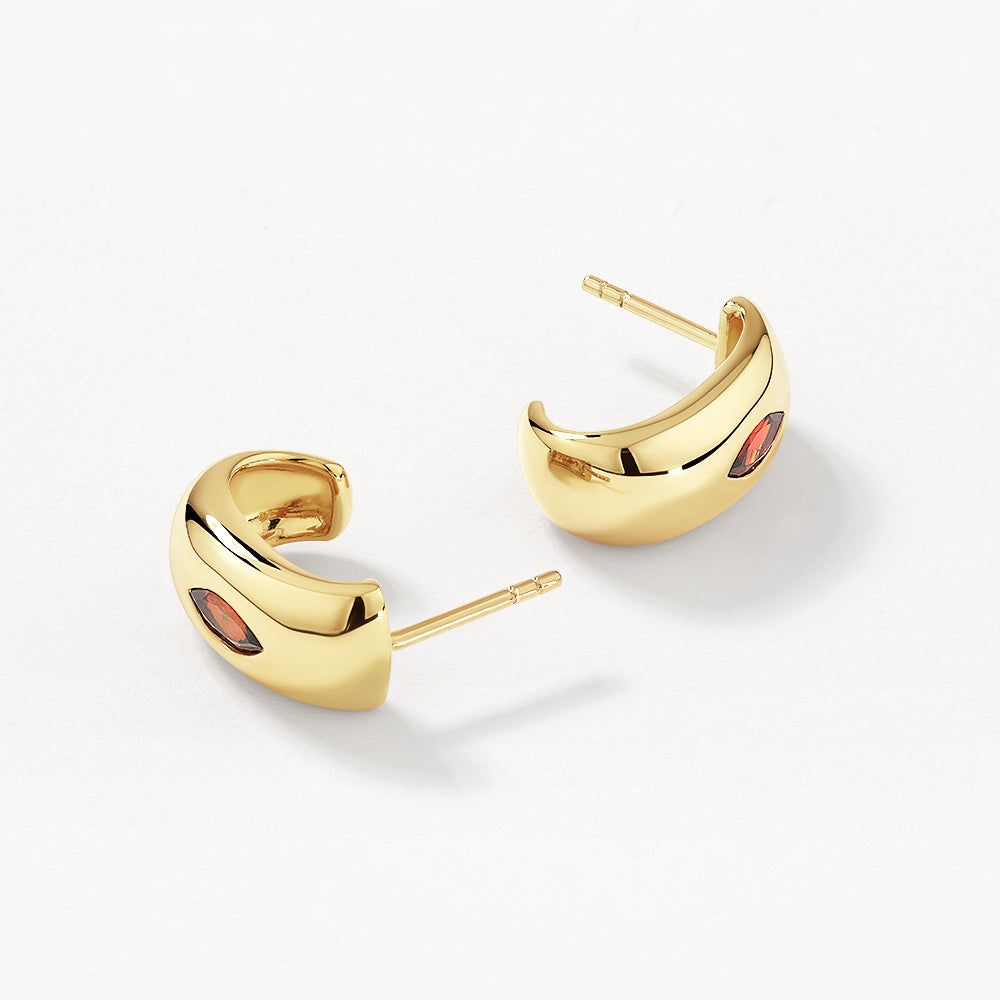 14K Gold Garnet Marquise Curve Hoop Earrings for Women – Elegant Dangling Earrings for Parties, Weddings & Date Nights
