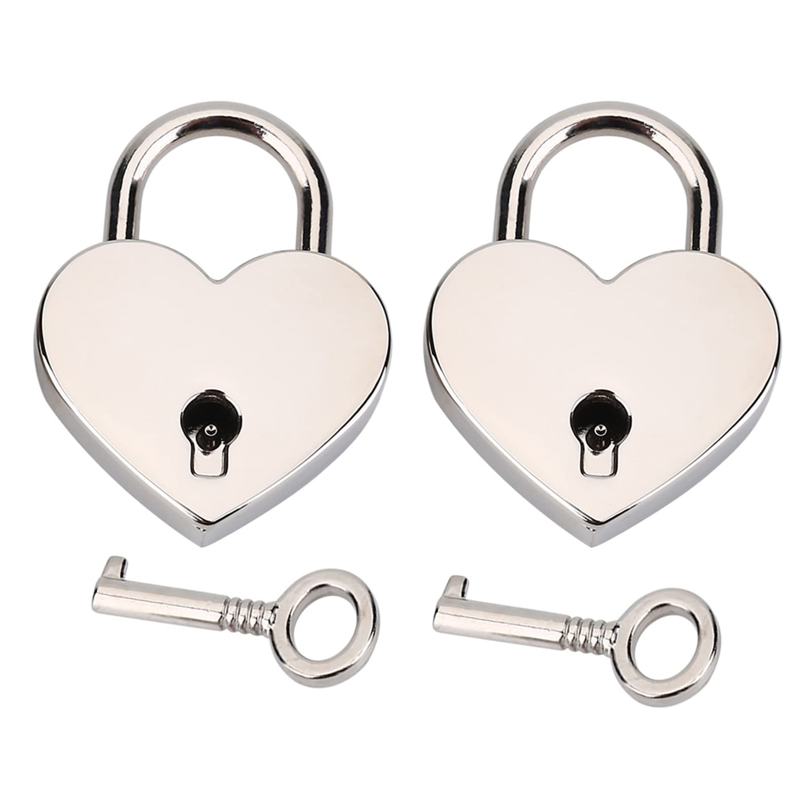 2 Pcs Small Heart Shaped Padlock With Key - Mini Lock for Luggage, Diary, Book & Jewelry Box - Silver - Perfect for Travel, School & Gift Giving
